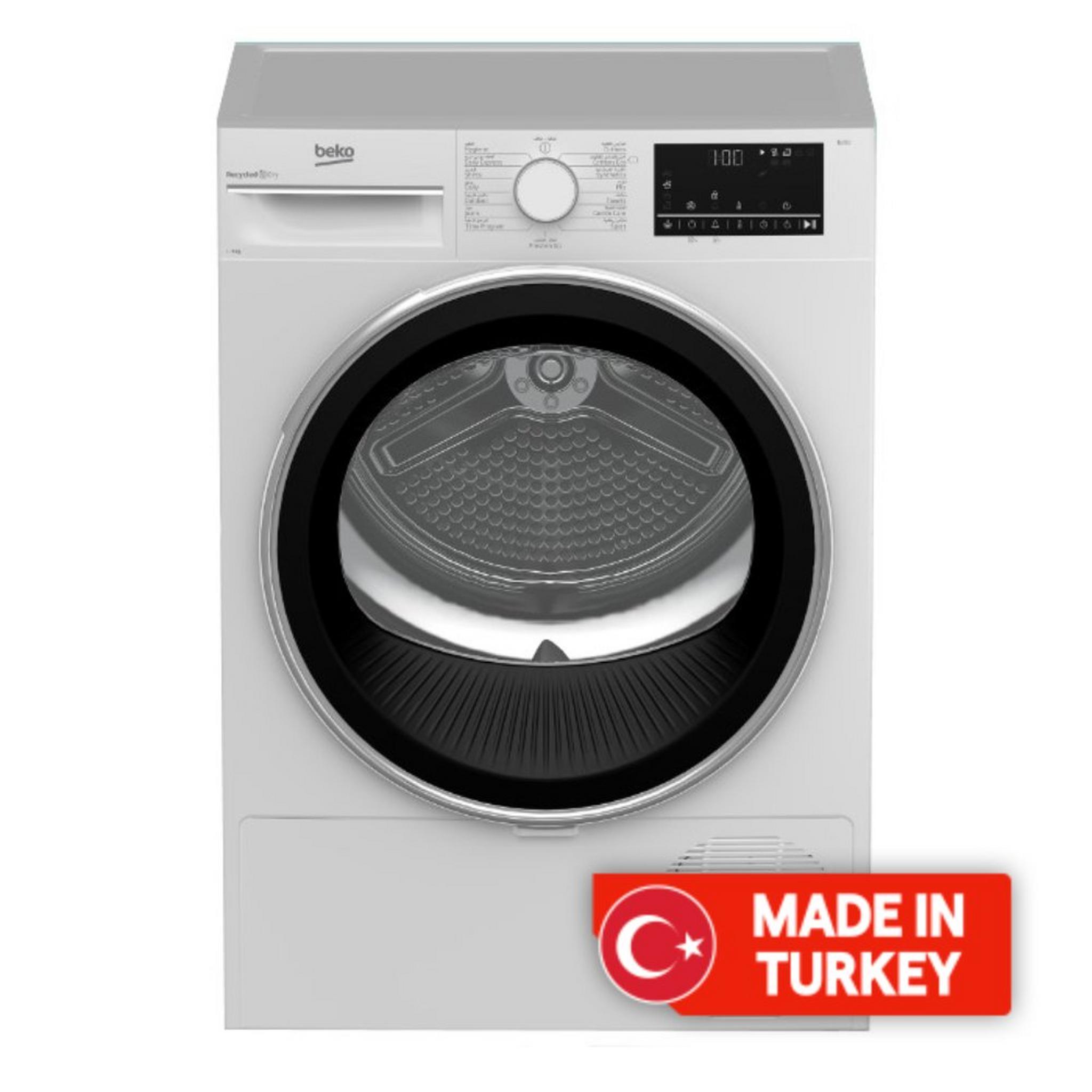 BEKO Front Load Condenser Dryer, 9 KG Capacity, 16 Programs, DC9W – White