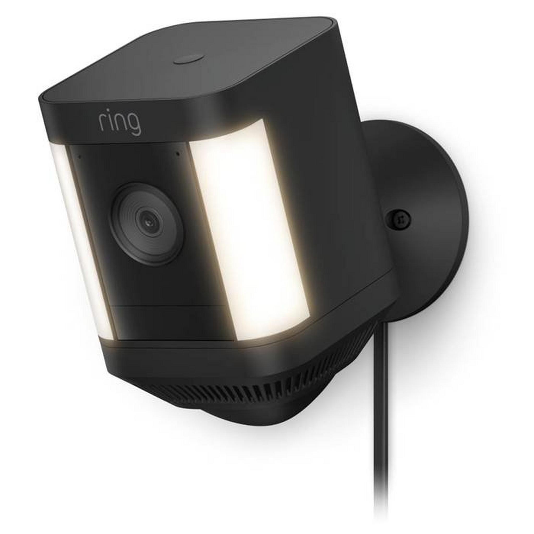 Ring Spotlight Cam Plus Plug In Security Camera, with Built -in Security Siren, +2 LED Spotlights, 8SH1S2-BME0 - Black