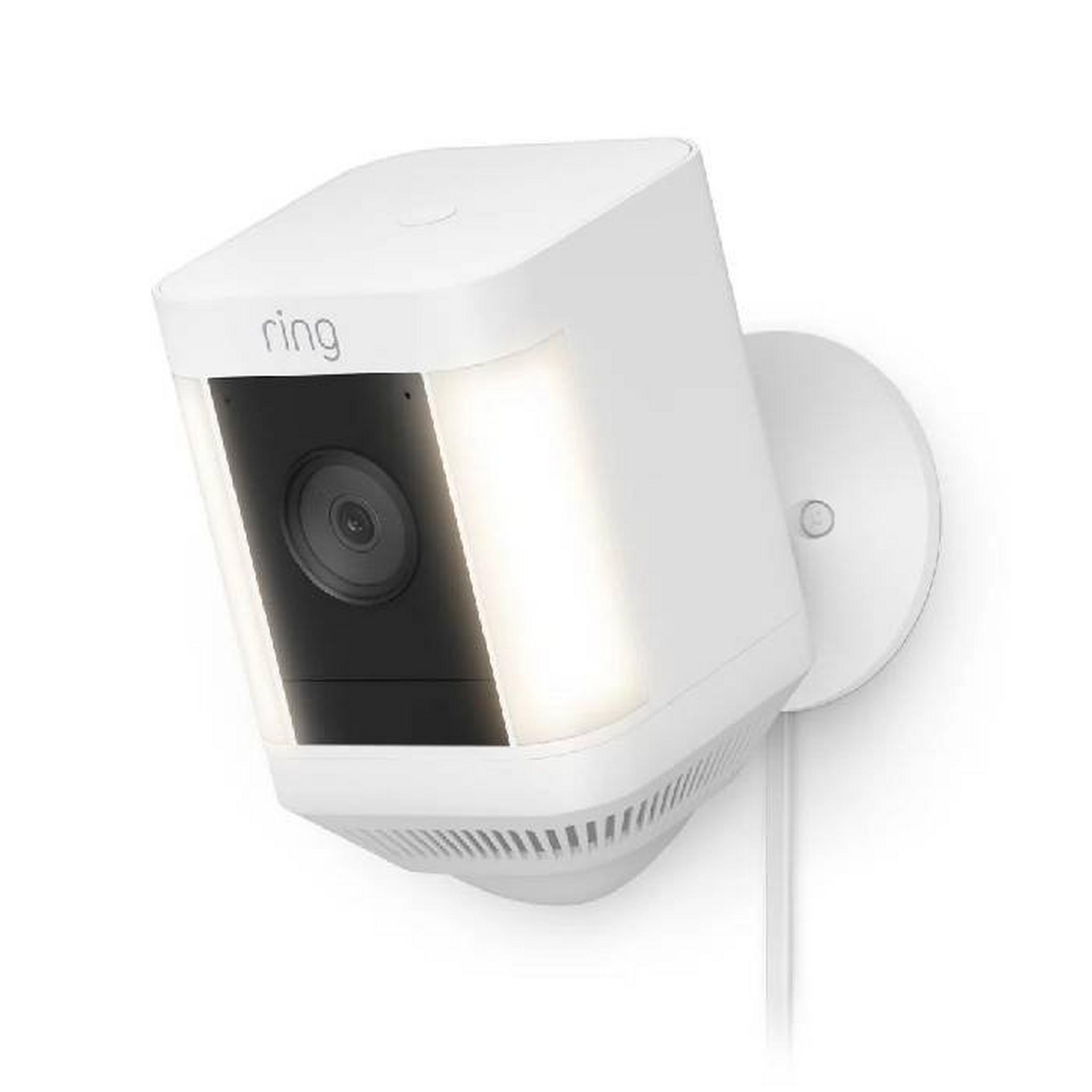 Ring Spotlight Cam Plus Plug In Security Camera, with Built -in Security Siren, +2 LED Spotlights, 8SH1S2-WME0 - White
