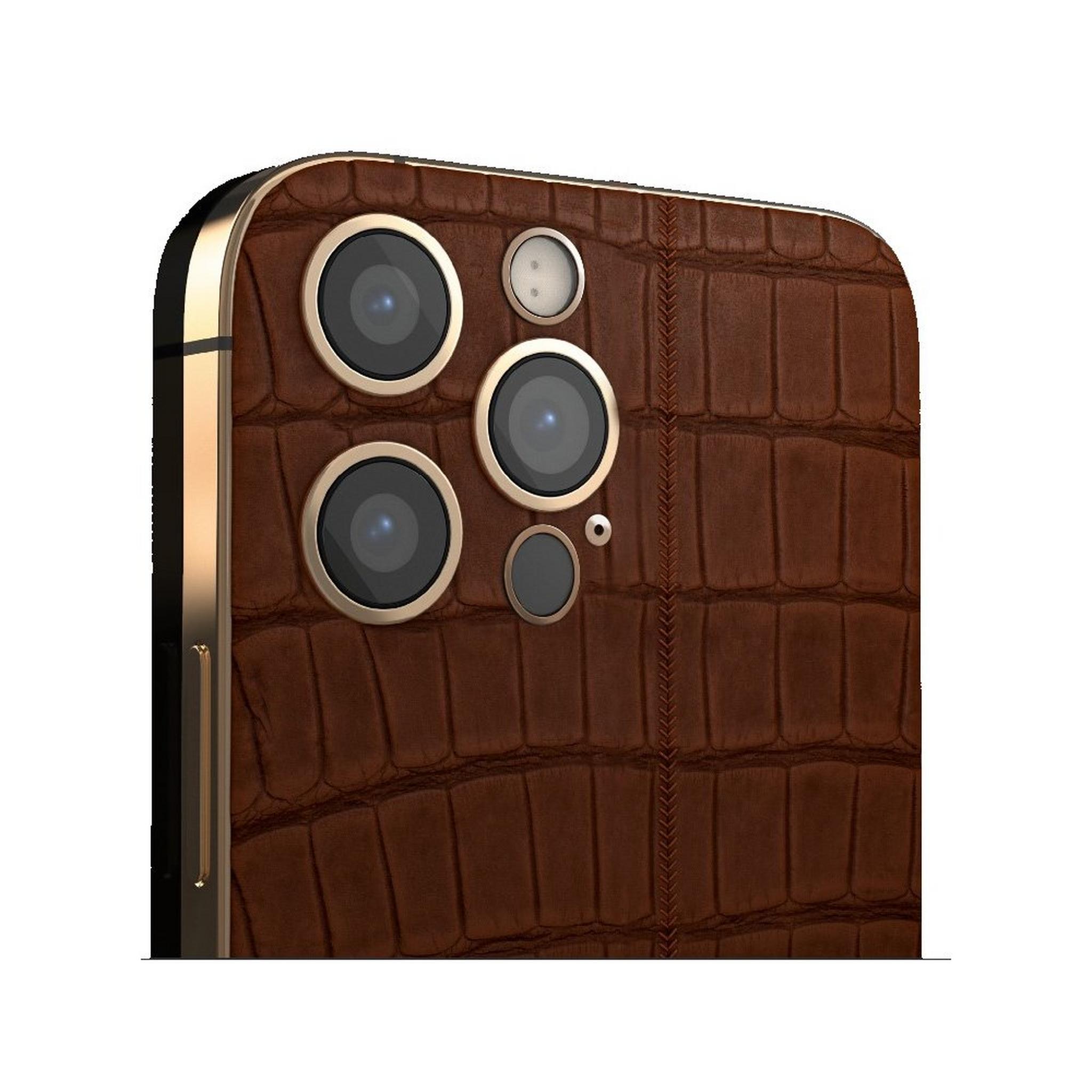 Givori iPhone 14 Pro Max Phone, 6GB RAM, 256GB, 6.7 inch, Gold Plated Frame - Alligator Cigar, Silver