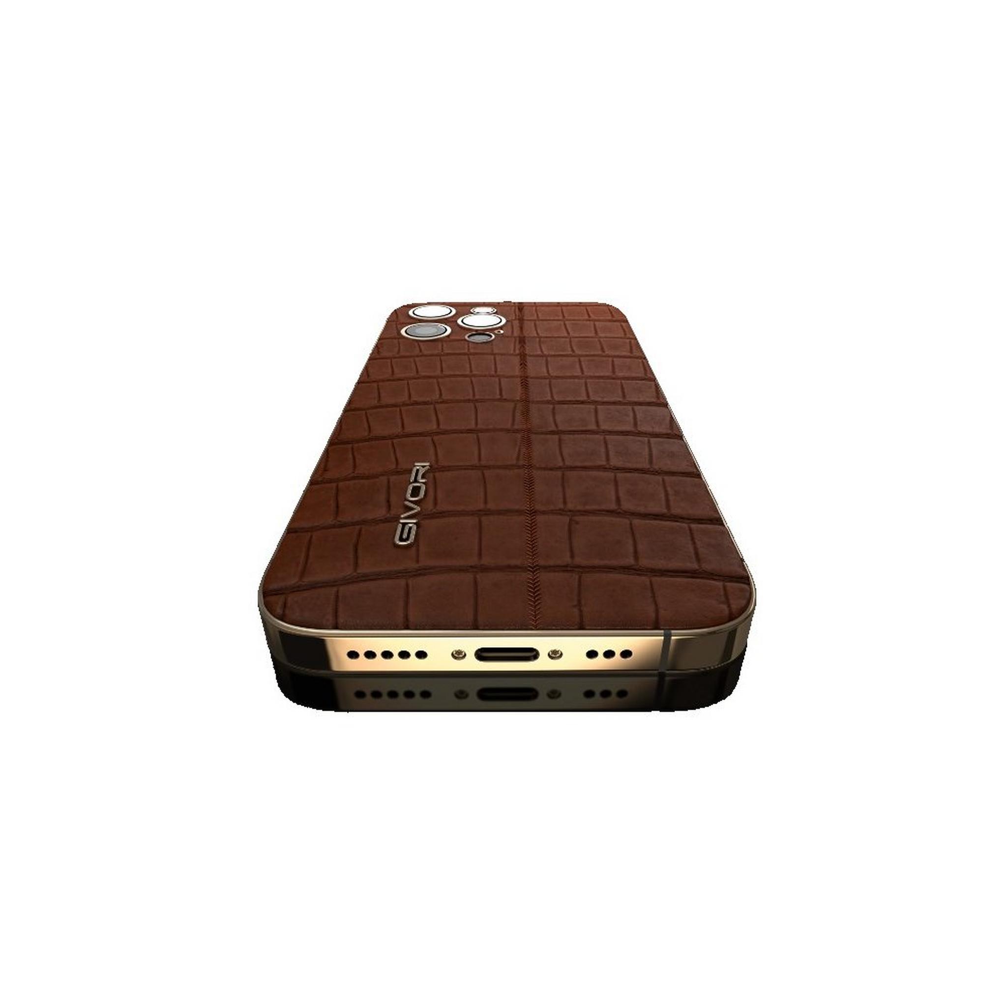 Givori iPhone 14 Pro Max Phone, 6GB RAM, 256GB, 6.7 inch, Gold Plated Frame - Alligator Cigar, Silver