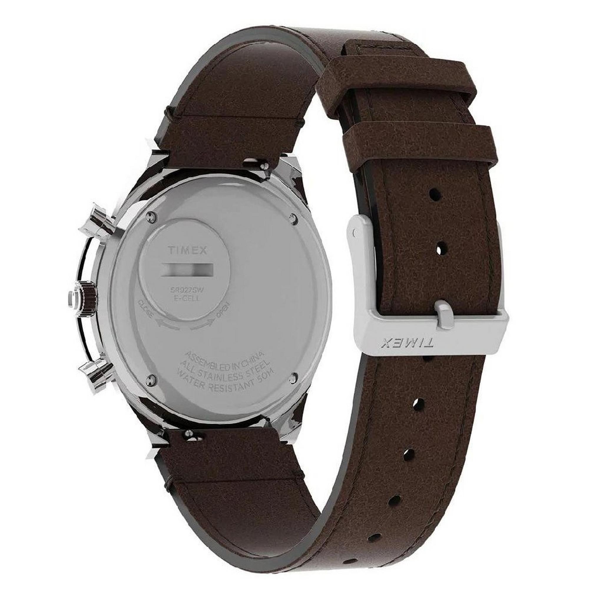 ساعة كيو دايفر للرجال من تايمكس، كرونوغراف ، 40 ملم ، حزام جلدي ، TW2V42800 - بني