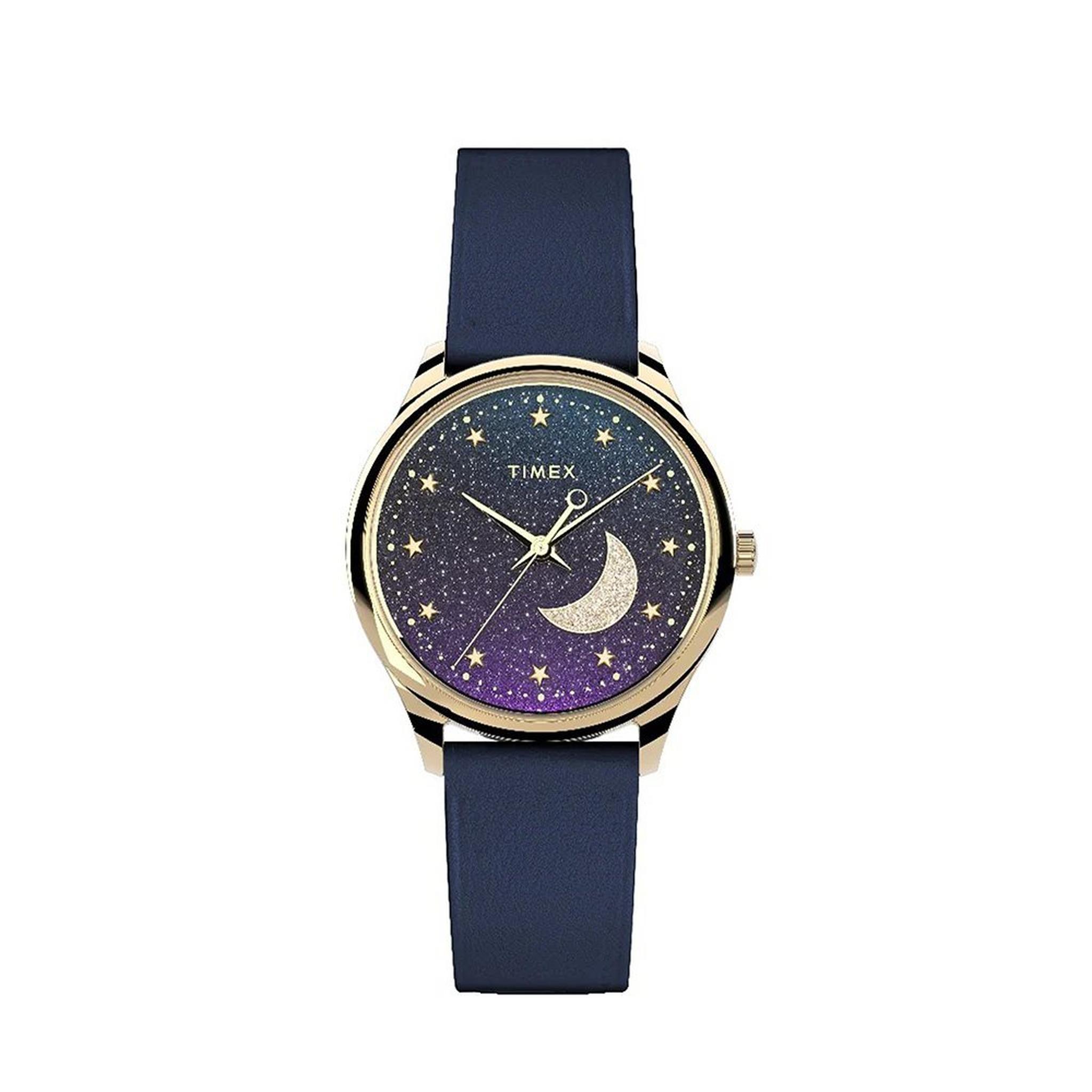 TIMEX Celestial watch Women's Watch, Analog, 32mm , Leather Strap, TW2V49300 -Black