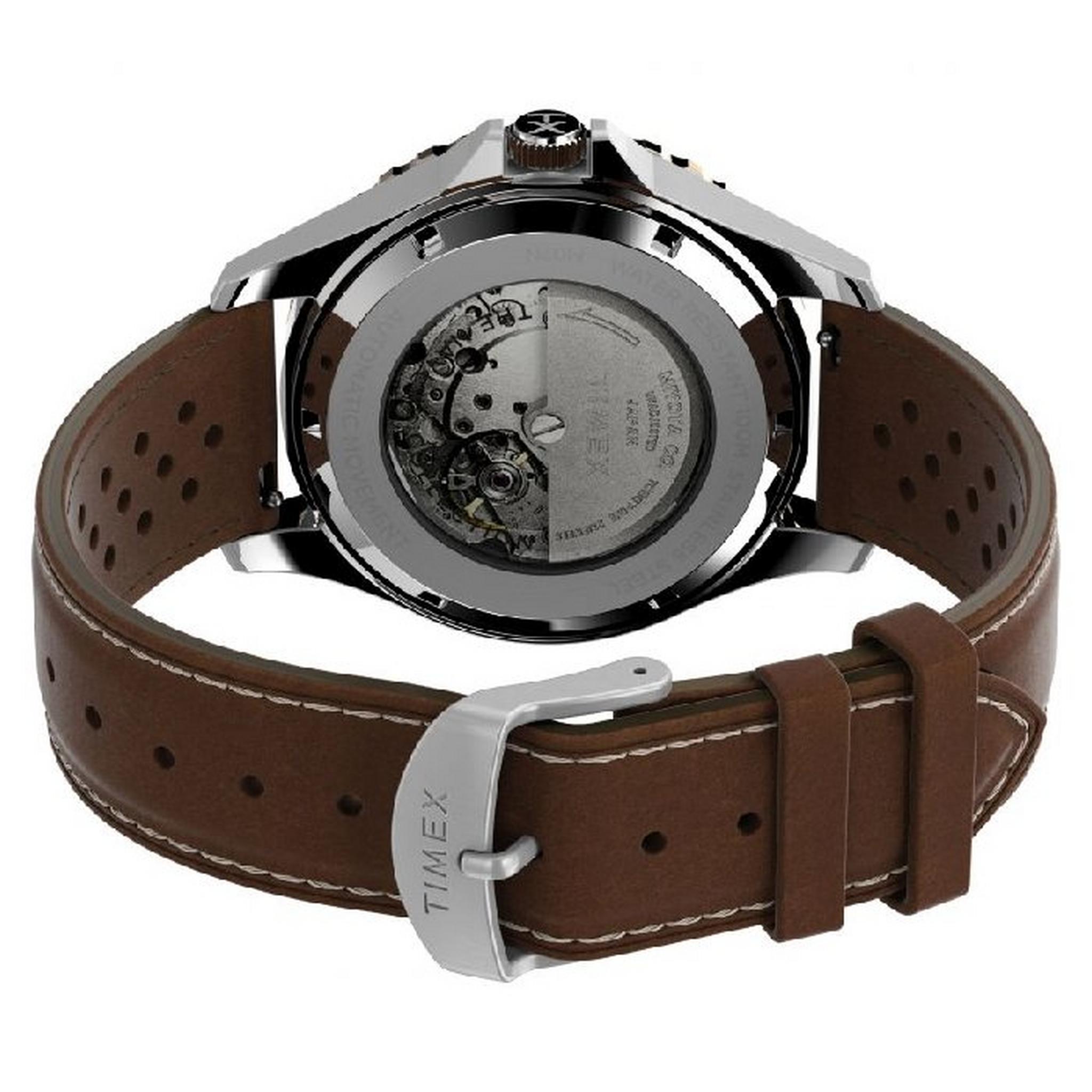 ساعة ميليرتي من تيميكس للرجال، اوتوماتيك، 41 مم، سوار جلد، TW2V41500 - بني