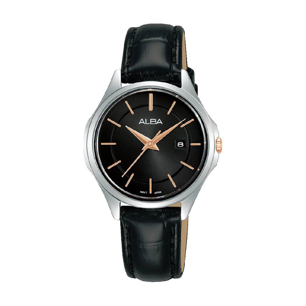 Buy Alba prestige women watch, analog, 30mm, genuine leather strap, ah7bb1x1– black in Kuwait