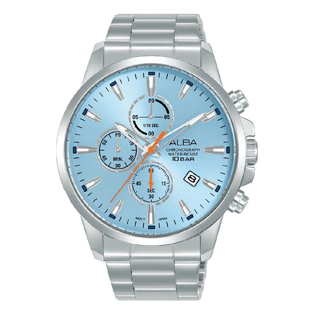 Alba Active Men's Watch, 43mm, Chronograph, Stainless Steel Strap, AM3913X1 –Silver