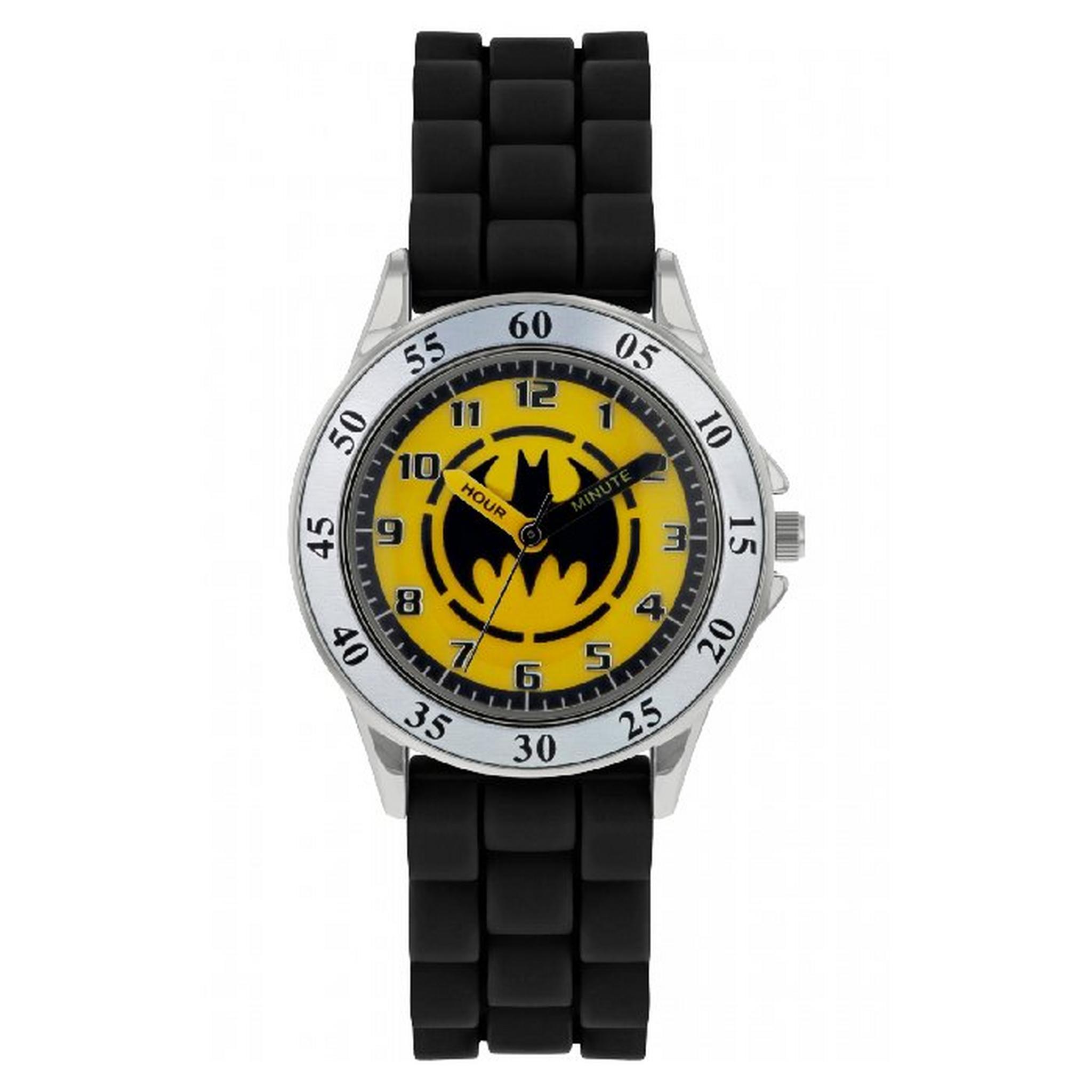 ساعة ديزني باتمان للأولاد، انالوج، حزام مطاط، BAT9522 - أسود