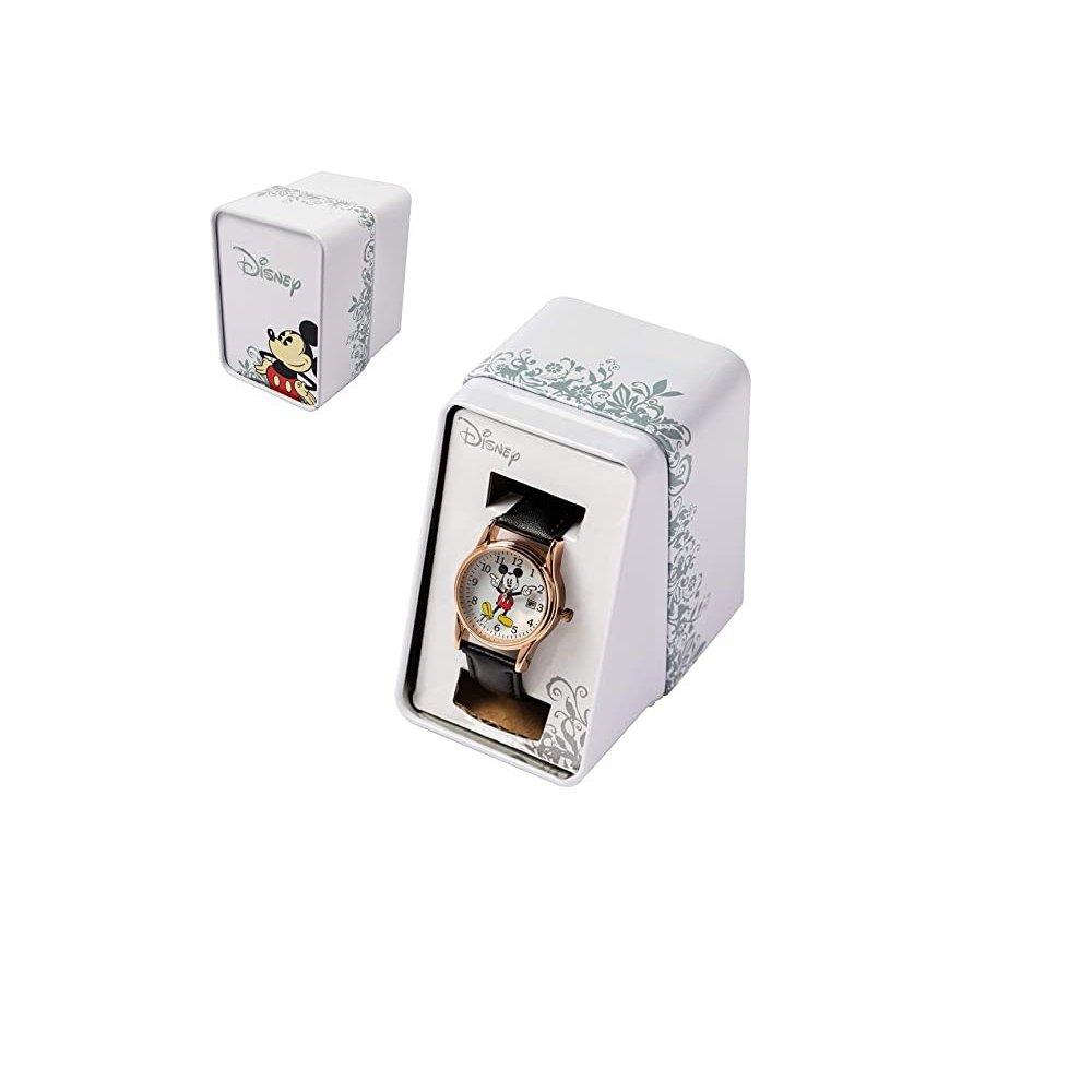 Disney MICKEY MOUSE Kids Watch, Analog, 35 mm, Leather Strap + Giftable Tin packaging, MK5376 – Black