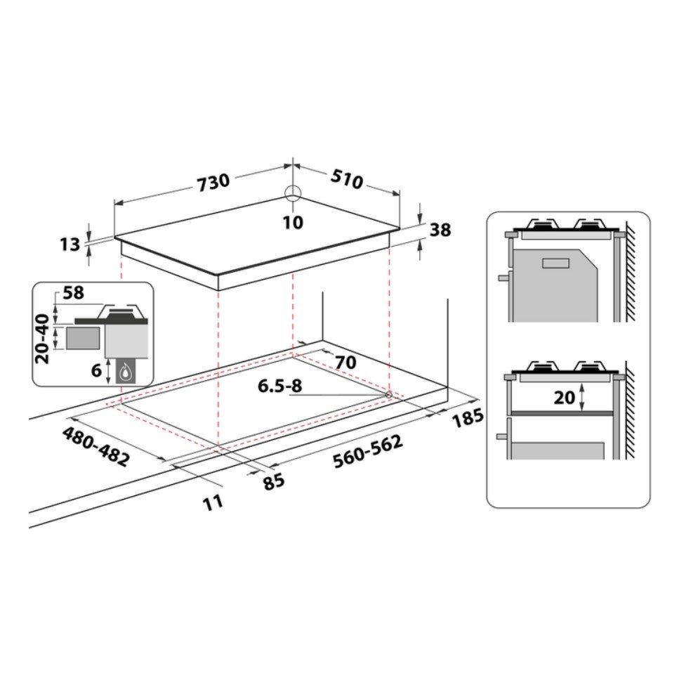 WHIRLPOOL 5 Burners Built-in  Hob,75 cm, TKRL 761 IX - Stainless steel