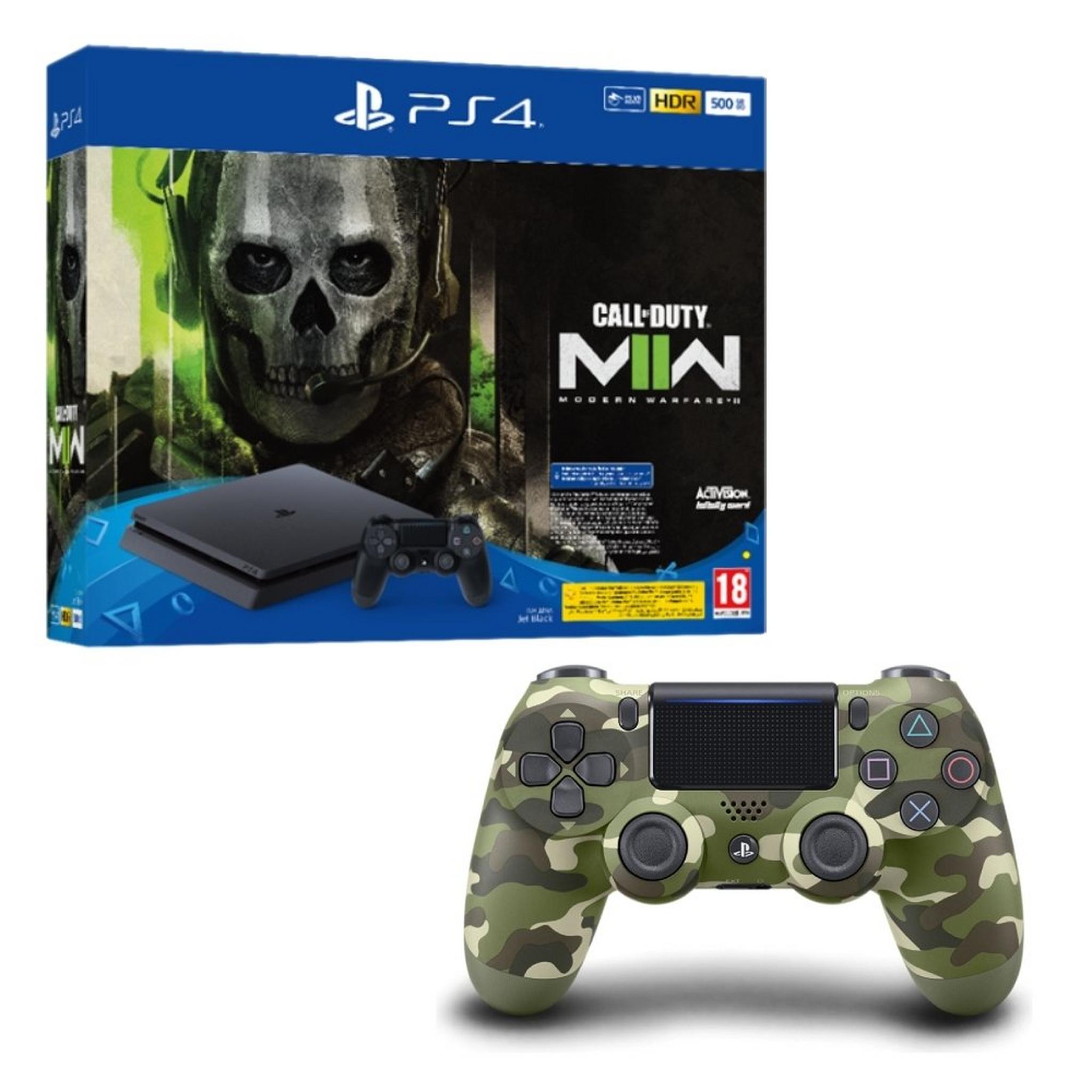 PlayStation 4 500GB Standard Console + Call of Duty Modern Warfare II Voucher + PS4 DualShock 4 Wireless Controller - Green Camouflage