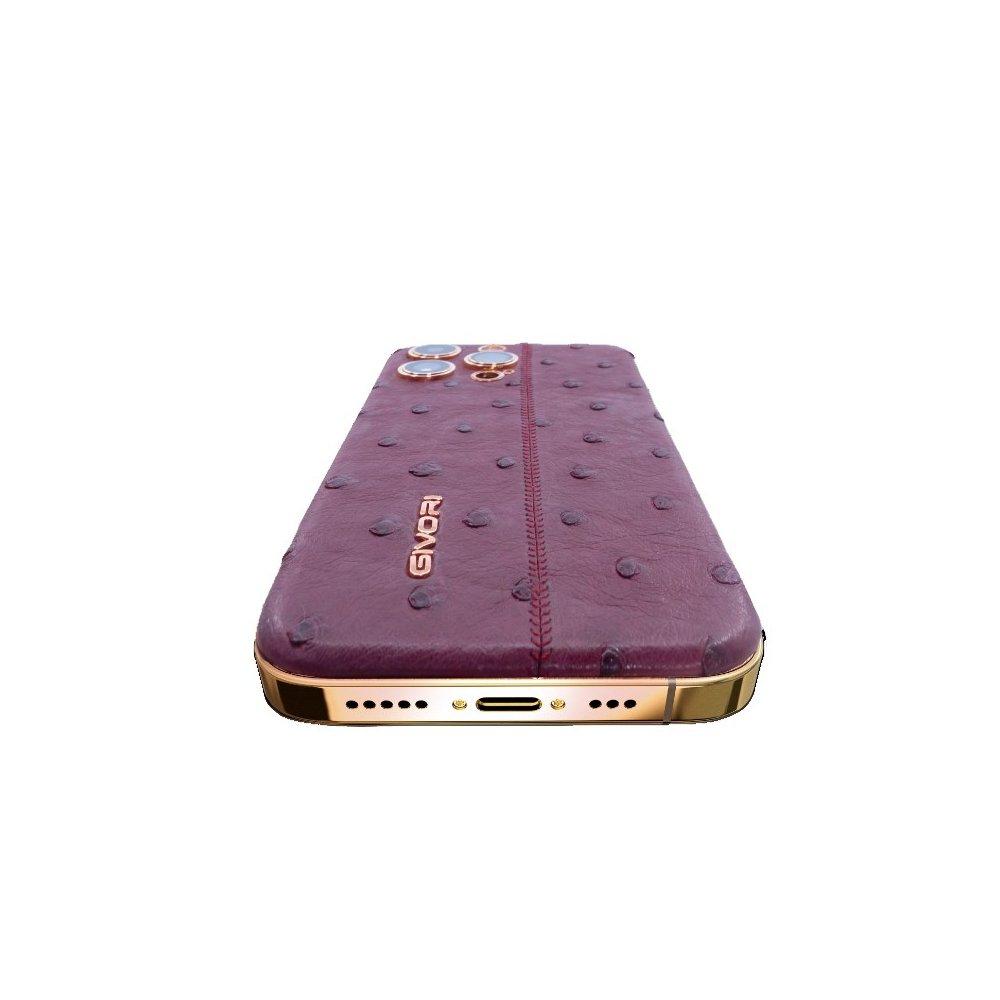 Givori iPhone 14 Pro Max Phone, 6GB RAM, 256GB, 6.7 inch, 18K Rose Gold Plated Frame - Ostrich Berry, Silver