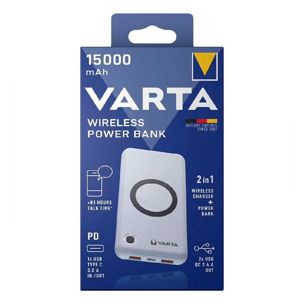 Varta 2 in 1 Wireless Charger and Power Bank, 15000mAh, 20 Watts, 57908- White