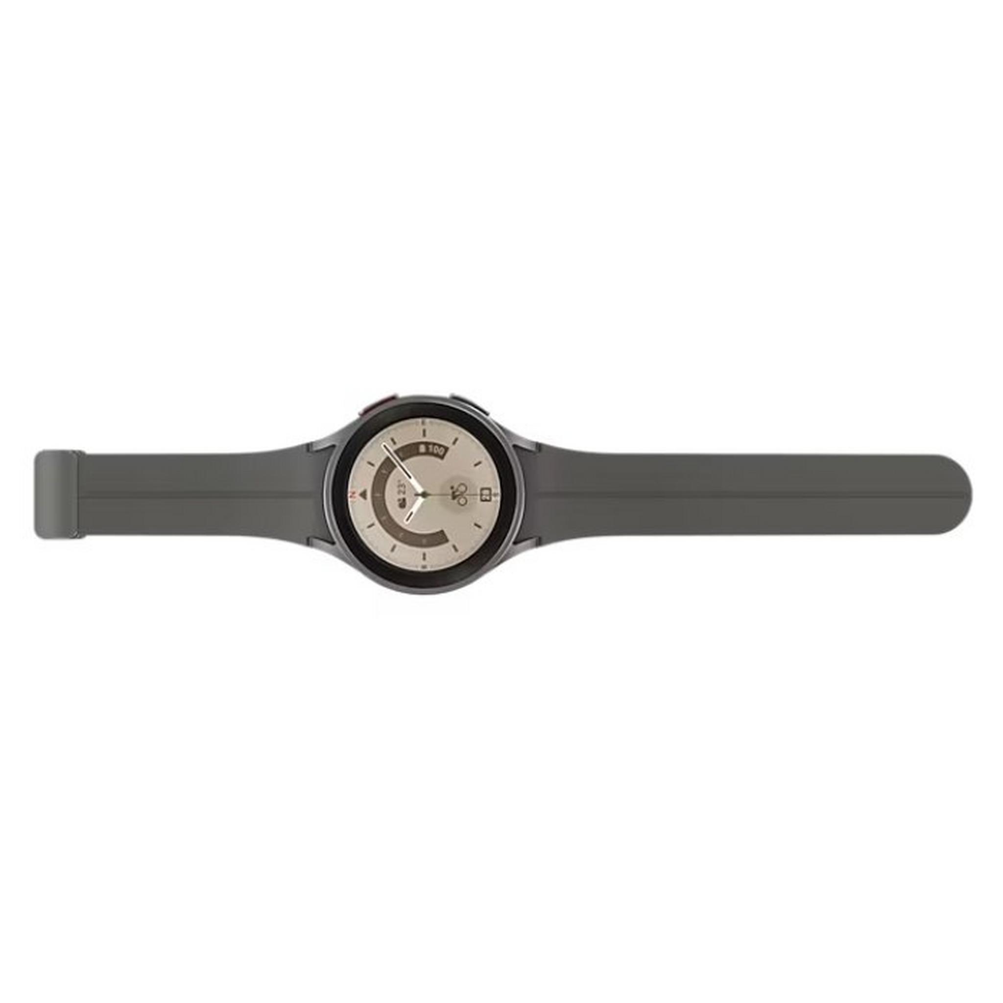 ساعة سامسونج جالاكسي 5 برو، 45 ملم، هيكل من التيتانيوم، حزام من السيليكون - رمادي