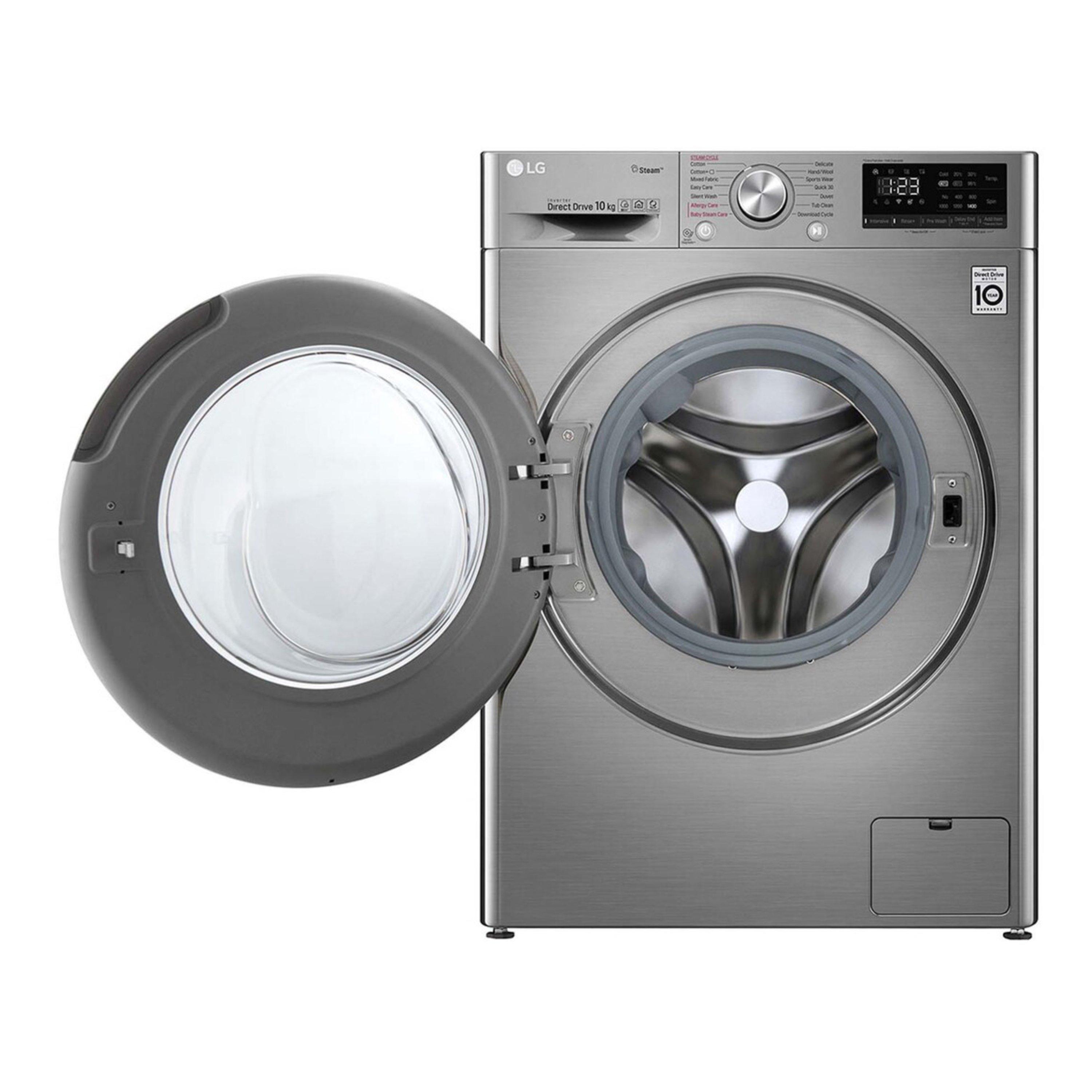 غسالة إل جي تحميل أمامي 10 كيلو - F4V5RYP2T - فضي