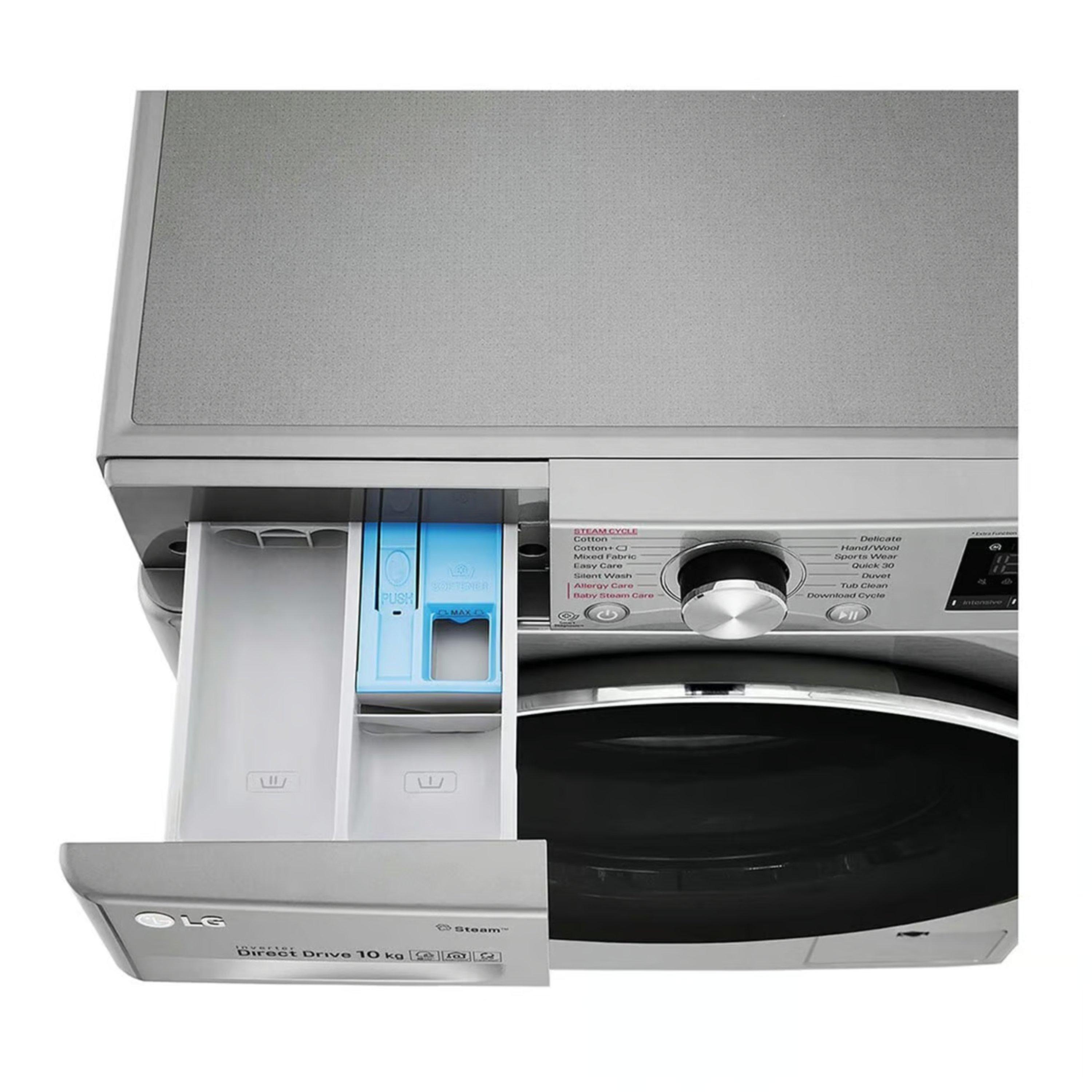 غسالة إل جي تحميل أمامي 10 كيلو - F4V5RYP2T - فضي