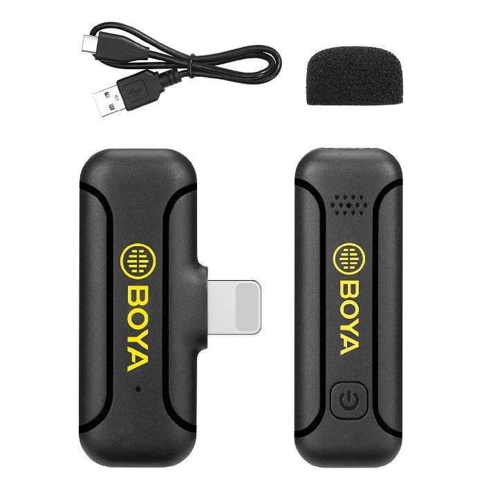 Boya 2.4GHZ Wireless Lavalier Microphone, Lightning Connector, BY-WM3T2-D1 - Black