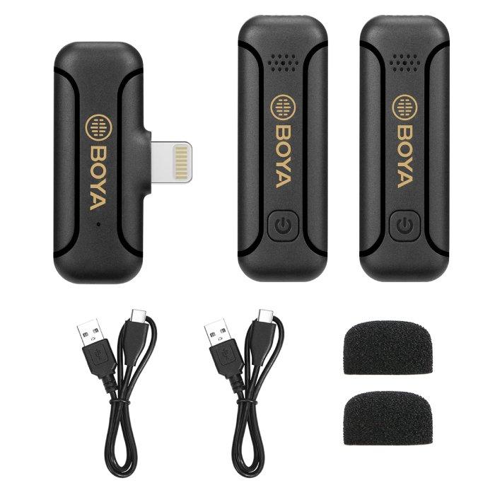 ميكروفون لاسلكي لافالير مزدوج من بويا 2.4 جيجاهرتز، موصل لايتنينج، BY-WM3T2-D2 - أسود