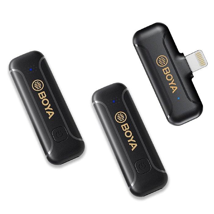 ميكروفون لاسلكي لافالير مزدوج من بويا 2.4 جيجاهرتز، موصل لايتنينج، BY-WM3T2-D2 - أسود