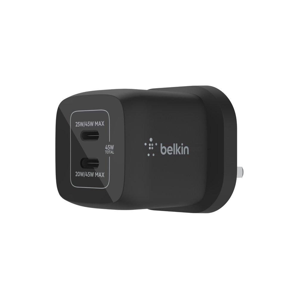 Buy Belkin dual usb-c gan wall charger, 45w, wch011mybk in Kuwait