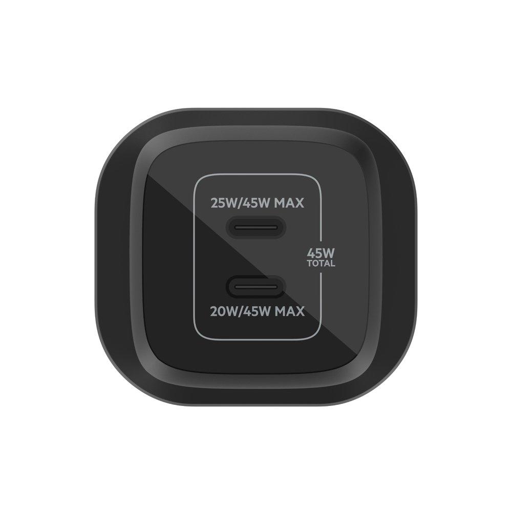 BELKIN Dual USB-C GaN Wall Charger, 45W, WCH011MYBK