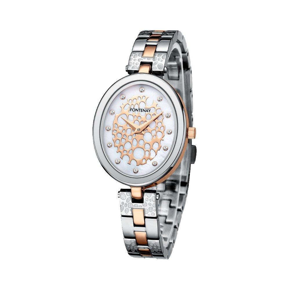 Fontenay Paris Watch for Women, Analog, Stainless Steel Band, 25x30, 329WUD - Silver / Rose Gold