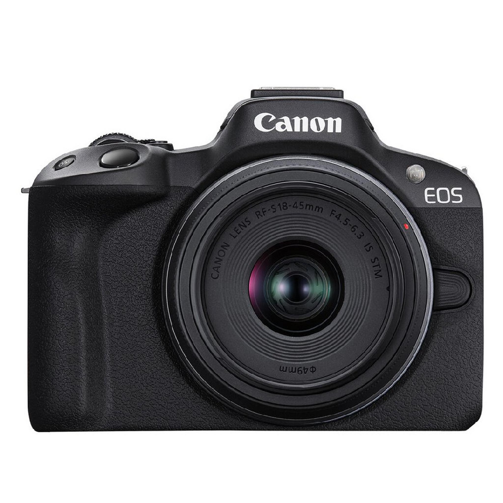 Canon EOS R50 Mirrorless Camera + RF-S 18-45mm f4.5-6.3 IS STM Lens, 5811C013AA – Black