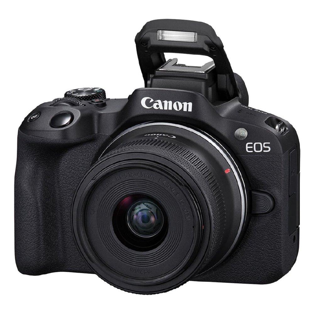 Canon EOS R50 Mirrorless Camera + RF-S 18-45mm f4.5-6.3 IS STM Lens, 5811C013AA – Black