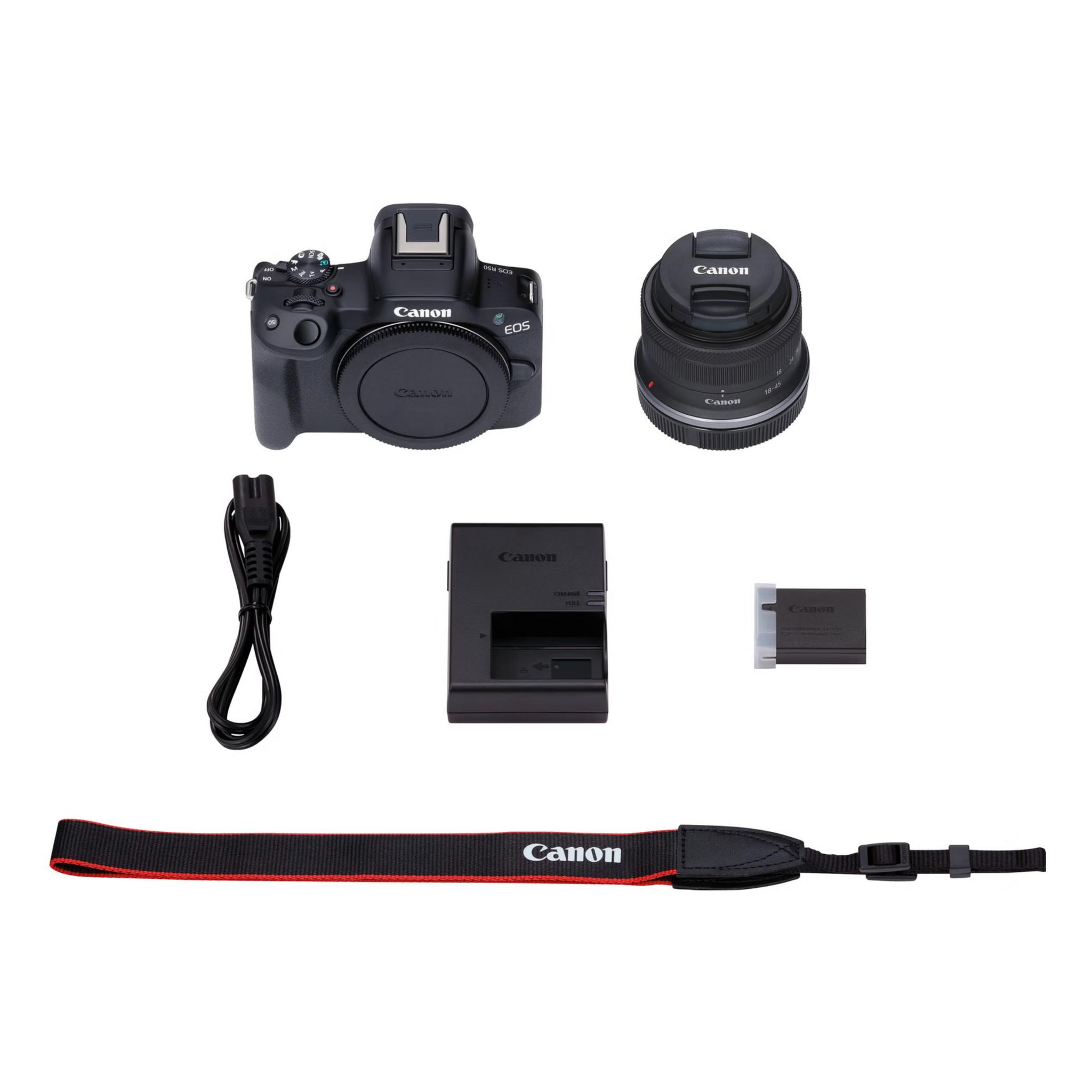 Canon EOS R50 RF-S 18-45mm Lens Camera, Content Creator Kit – Black (6052C013AA)