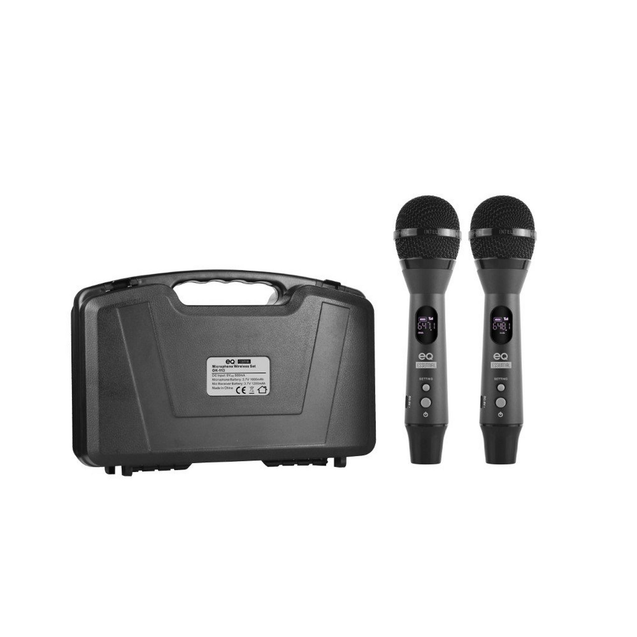 EQ Wireless Microphone Set, 2x UHF Microphones and 1x Signal Receiver, OK-113 - Black