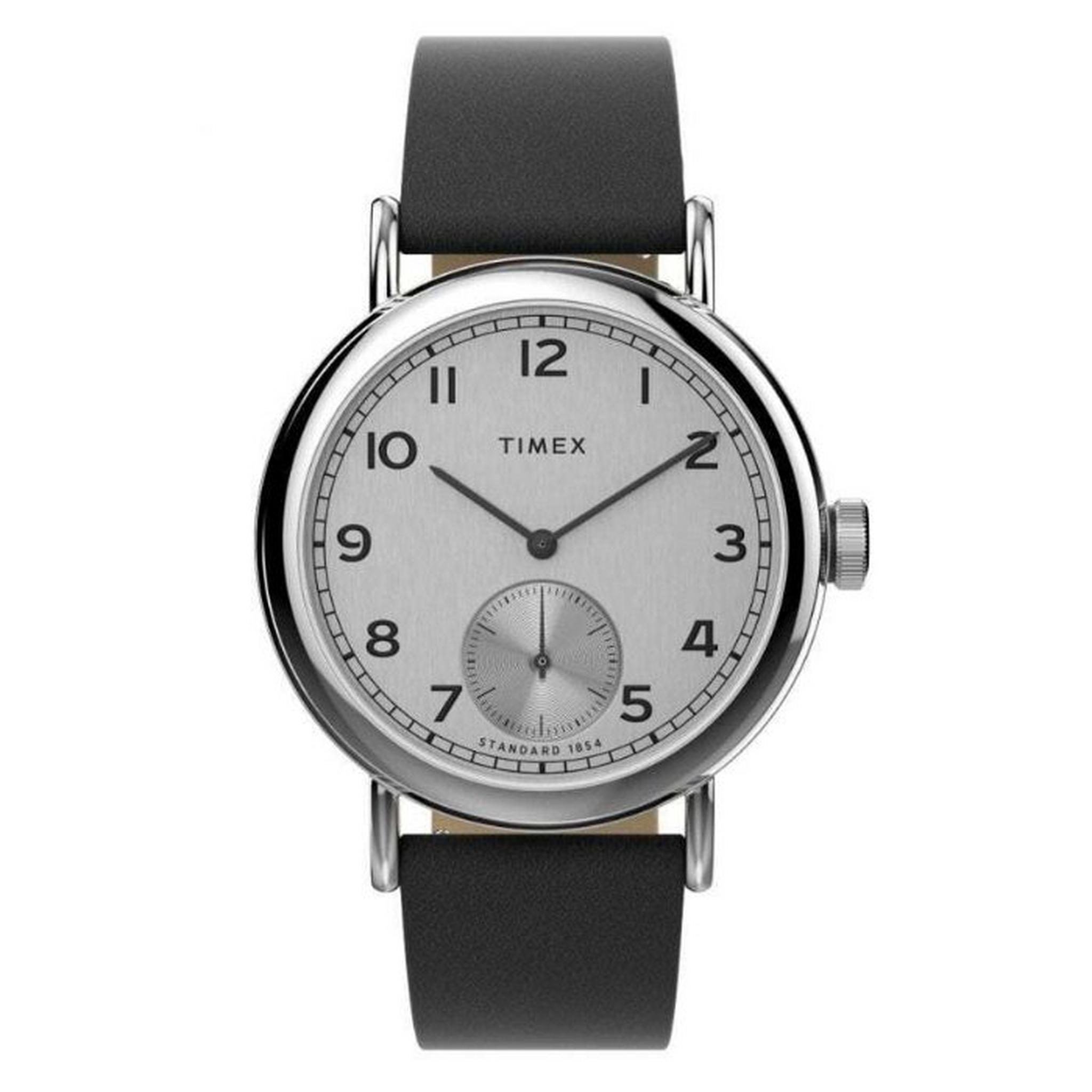 ساعة ساب-ساكند للرجال من تايمكس ، أنالوج ، مقاس 40 ملم ، حزام جلدي ، TW2V71400- أسود