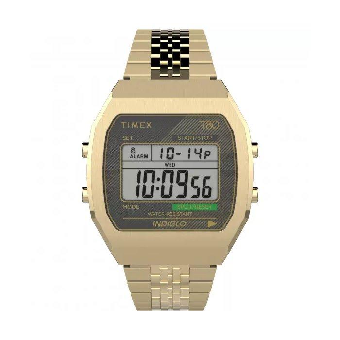 اشتري ساعة تي80 للجنسين من تيميكس ، رقمية ، مقاس 36 ملم ، حزام ستانلس ستيل ، tw2v74300 - ذهبي في الكويت