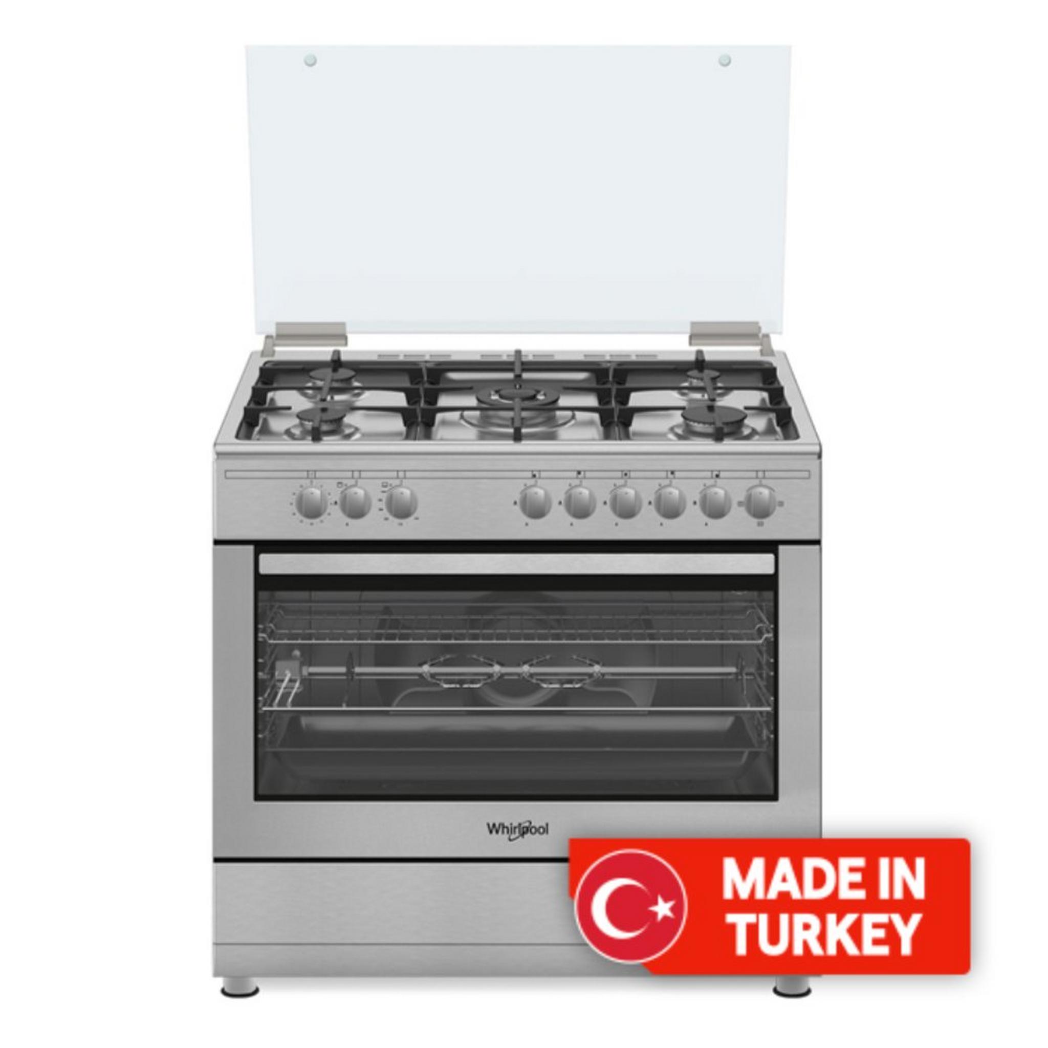 Whirlpool 5 Burners Gas Cooker, 90X60cm, WM9GC1KCX/MEA - Stainless Steel