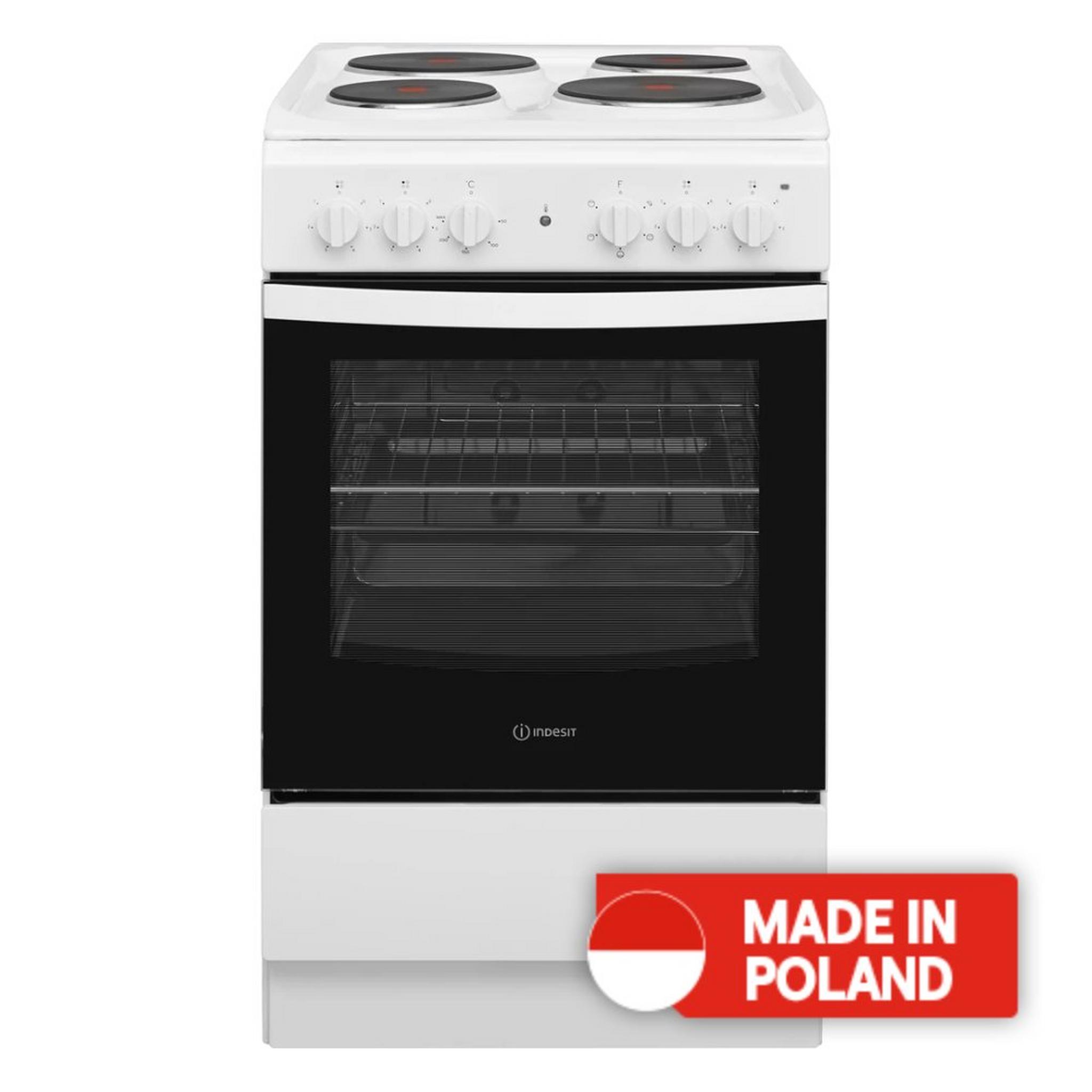 Indesit 4 Burners Standing Electric Cooker, 60x60cm, IS67E4KHW/MEA - White