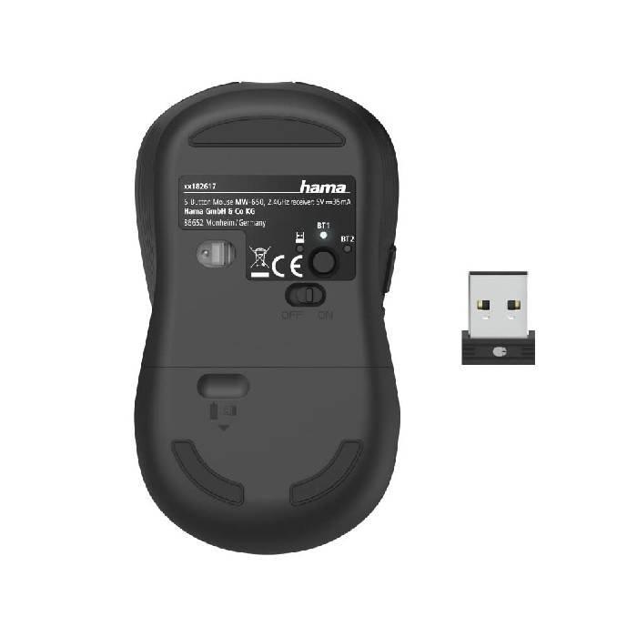 Hama Mw650 Optical Wireless Multidevice Mouse with USB-A /Bluetooth, 182617 - Black