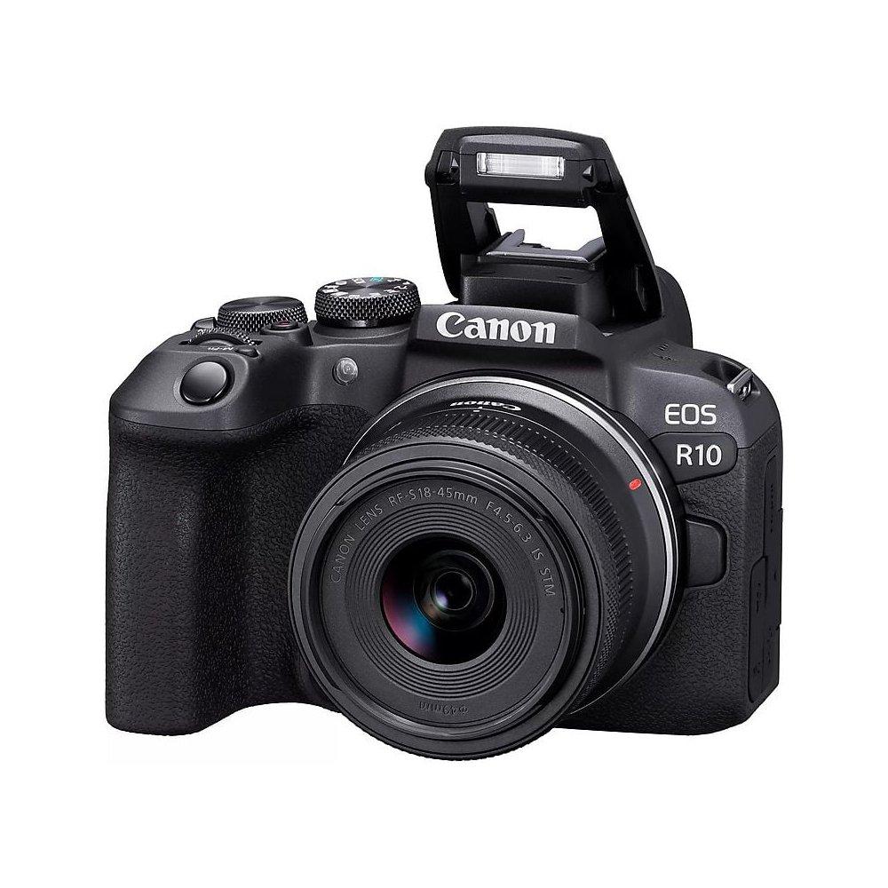 Canon EOS R10 Hybrid Camera + RF-S 18-45mm F4.5-6.3 IS STM Lens, 5331C010AA - Black