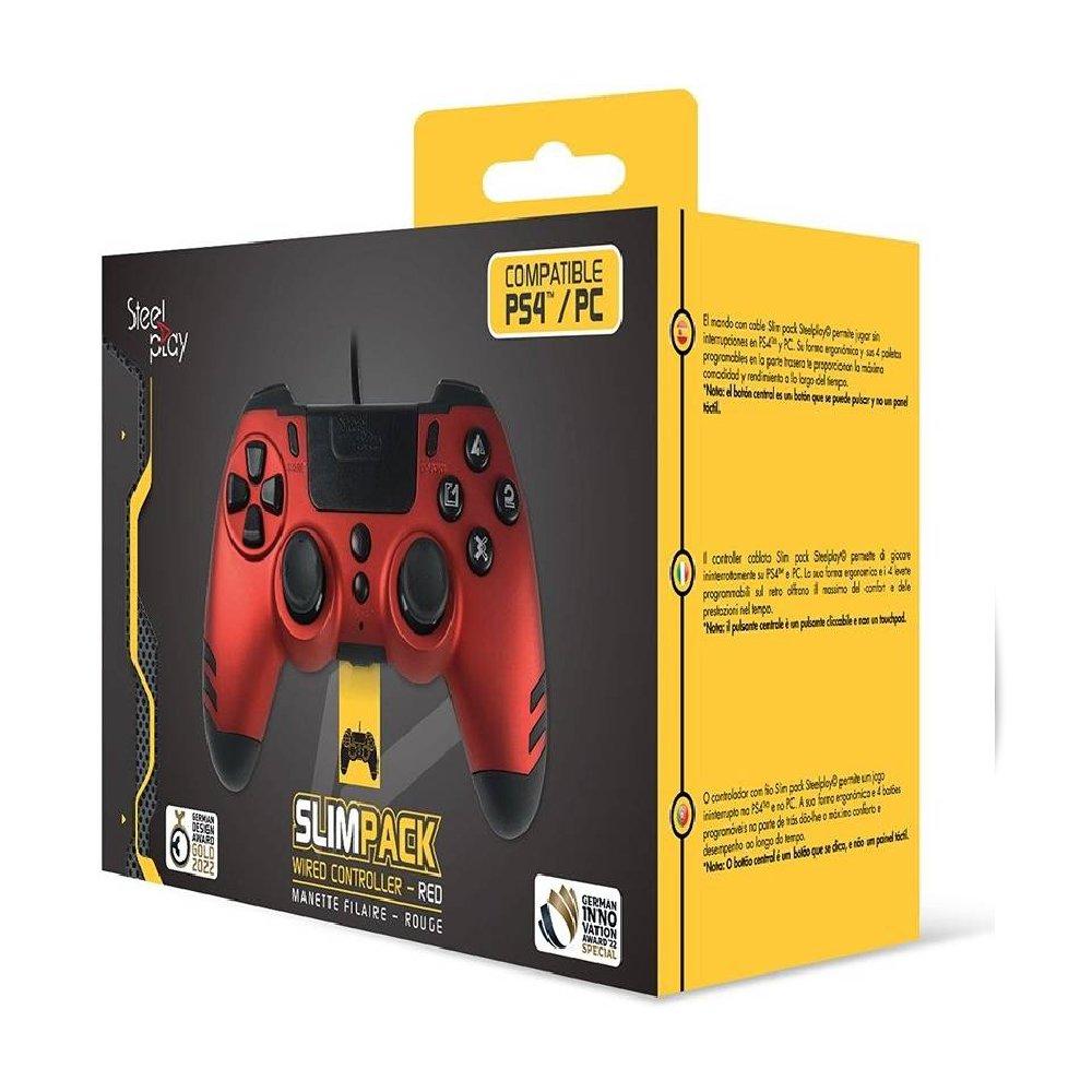 STEELPLAY PS4/PC SlimPack Wired Controller, JVAMUL00151 – Red