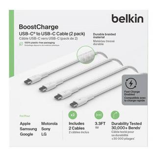 Buy Belkin boostcharge braided usb-c to usb-c cable, 2m, twin pack, cab004 - white in Kuwait
