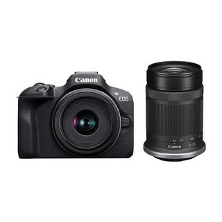 Buy Canon eos r100 mirrorless camera with 18-45mm and 55-210mm lenses kit, 6052c023aa - black in Kuwait