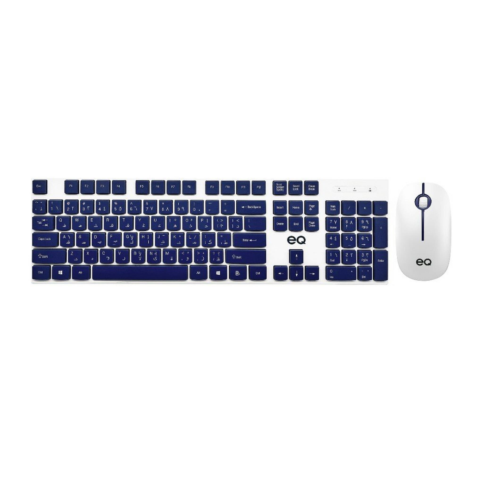 EQ 2.4G Wireless Arabic & English Keyboard + Mouse – Blue/White