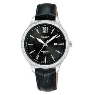 اشتري ساعة فاشن للنساء من ألبا، أنالوج، 33 ملم، حزام جلد، ah7by3x1 - أسود في الكويت