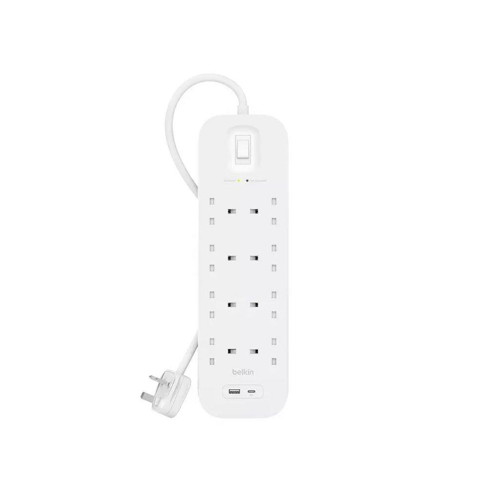 Buy Belkin surge protector power extension with 8 outlets & usb charging, 2m, srb003ar2... in Kuwait