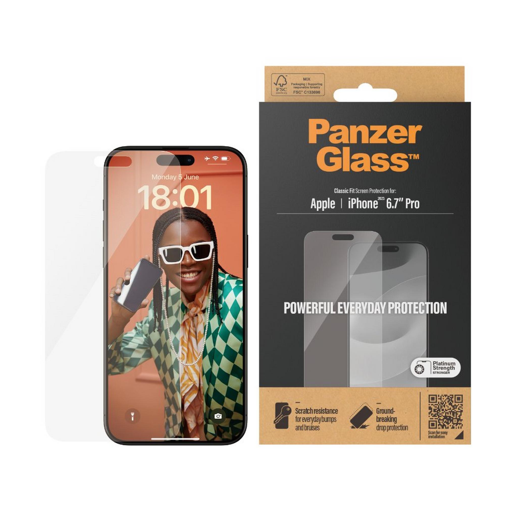 PanzerGlass Classic Fit Screen Protector for iPhone 15 Pro Max, 2808 - Clear