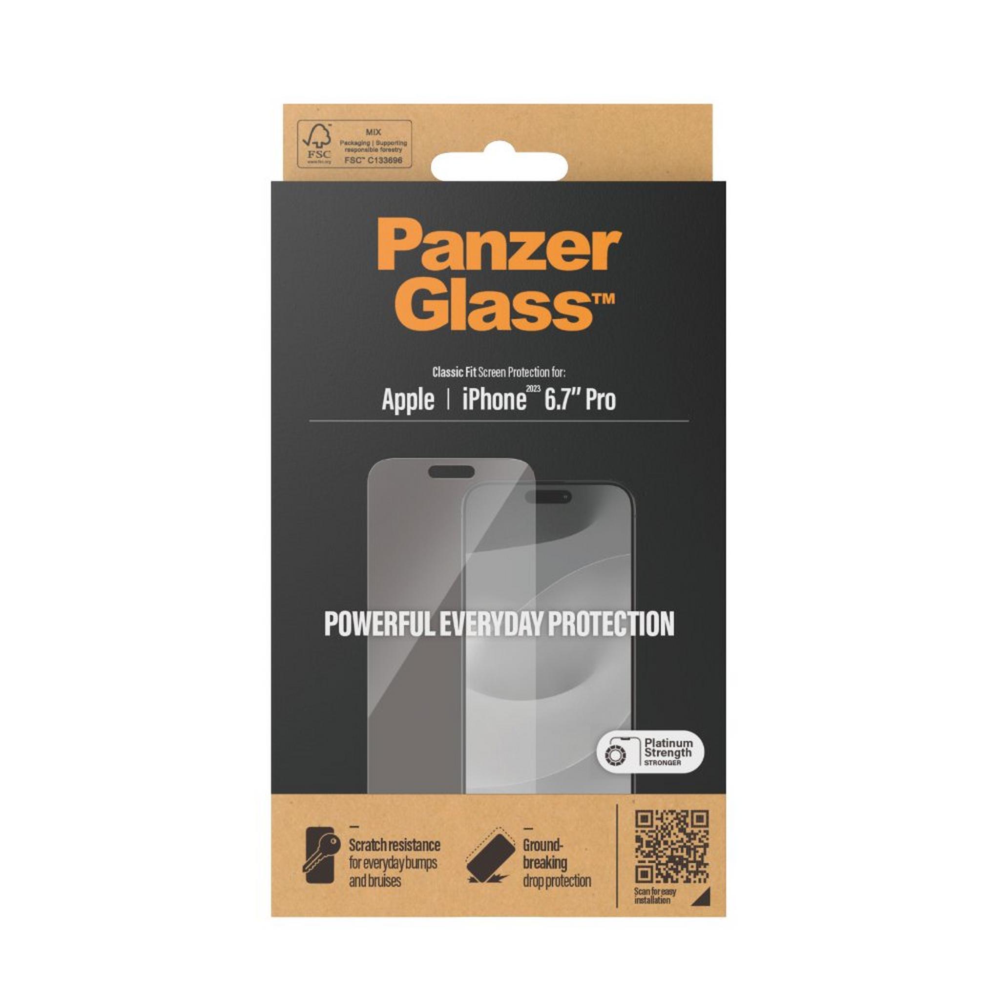 PanzerGlass Classic Fit Screen Protector for iPhone 15 Pro Max, 2808 - Clear