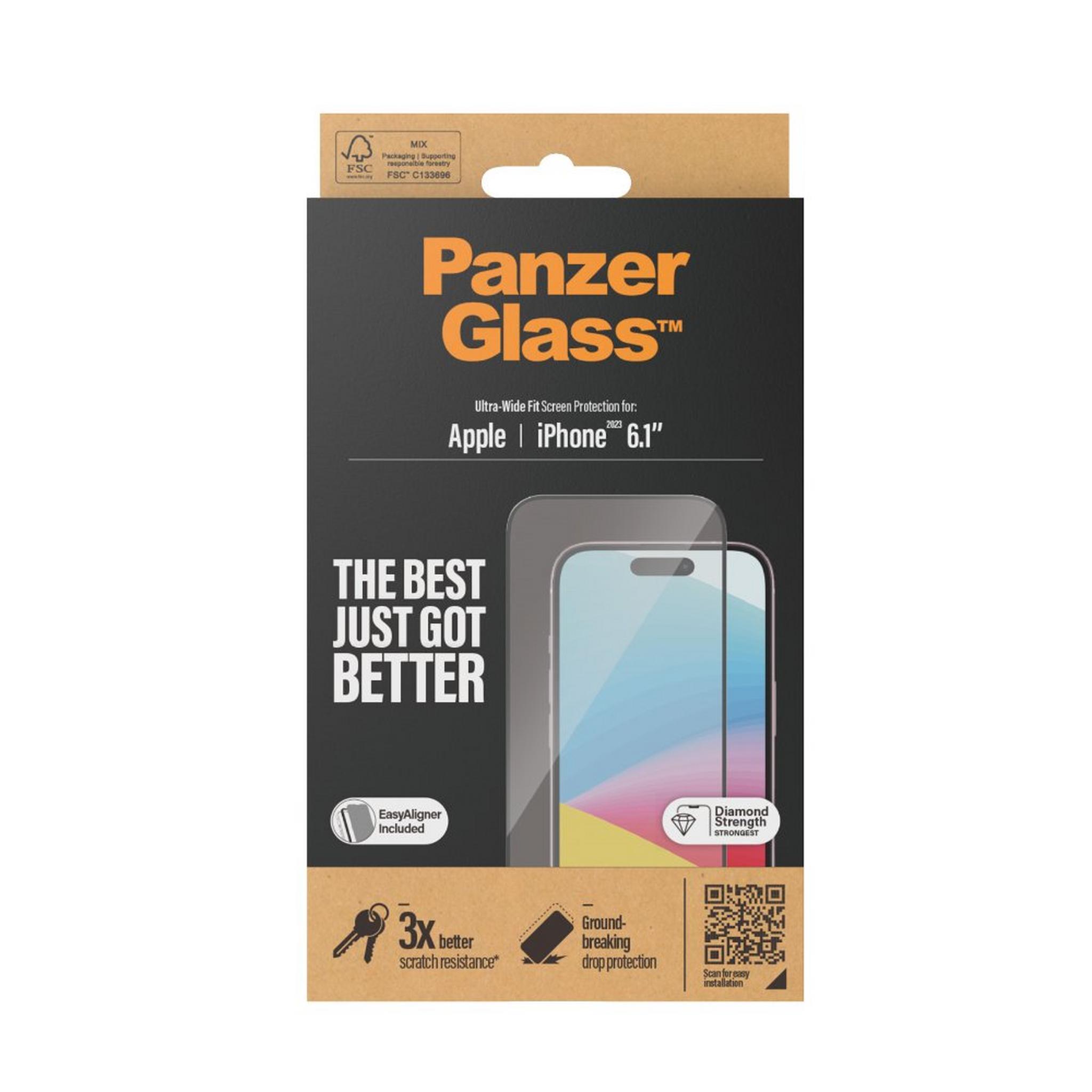 PanzerGlass Screen Protector Ultra Wide Fit for iPhone 15, 2809 - Clear