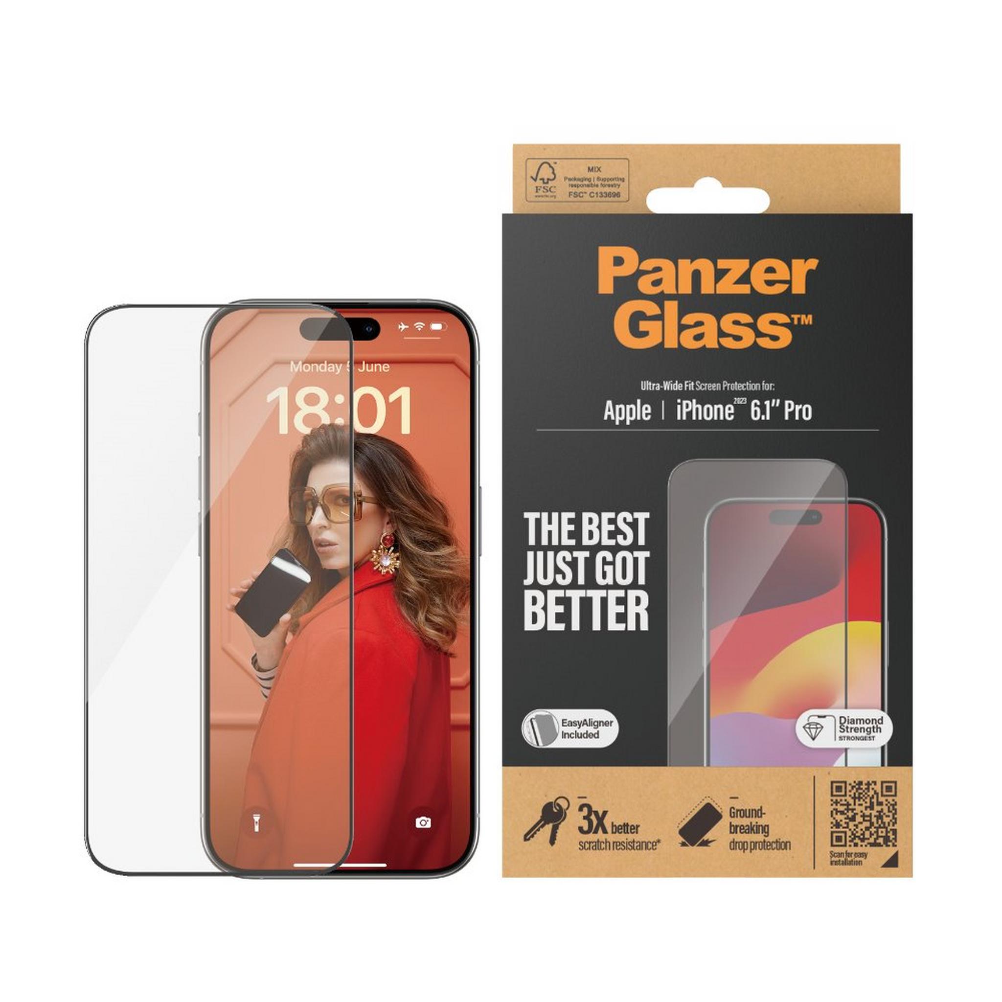 PanzerGlass Screen Protector Ultra Wide Fit for iPhone 15 Pro, 2810 - Clear
