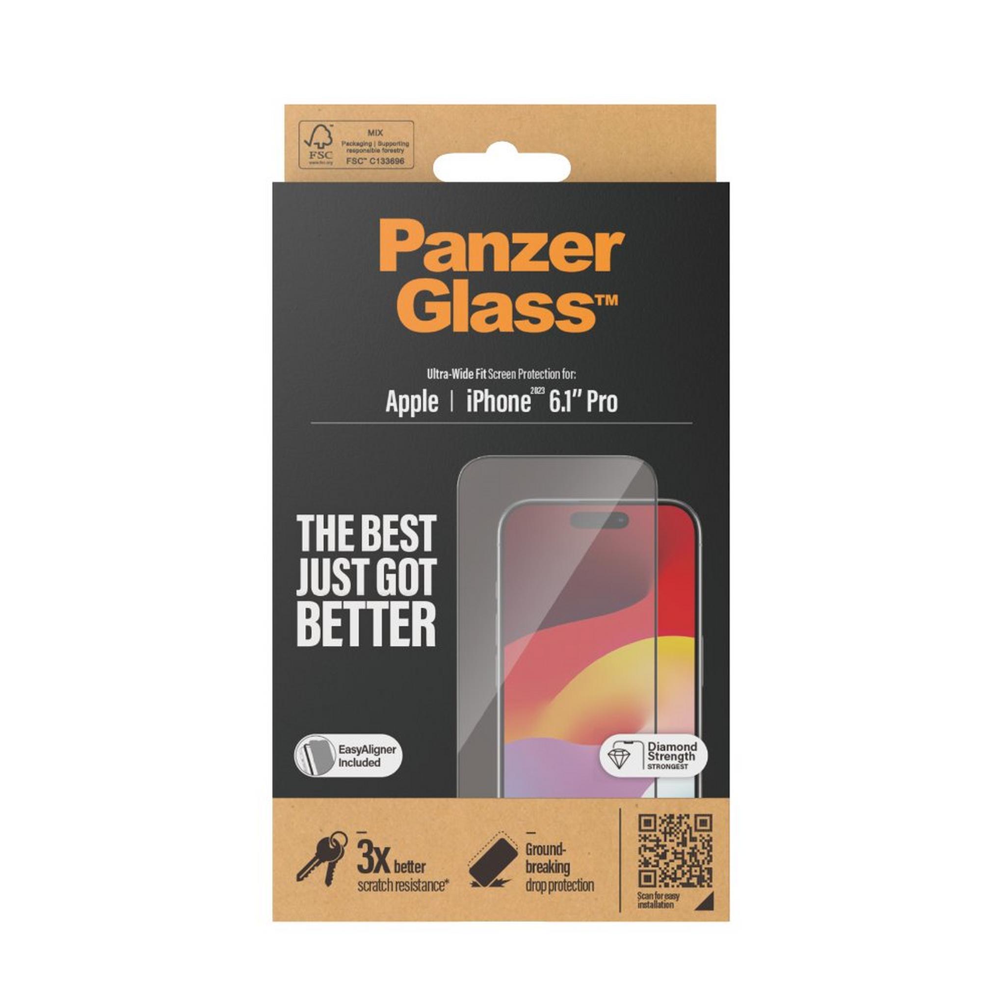 PanzerGlass Screen Protector Ultra Wide Fit for iPhone 15 Pro, 2810 - Clear