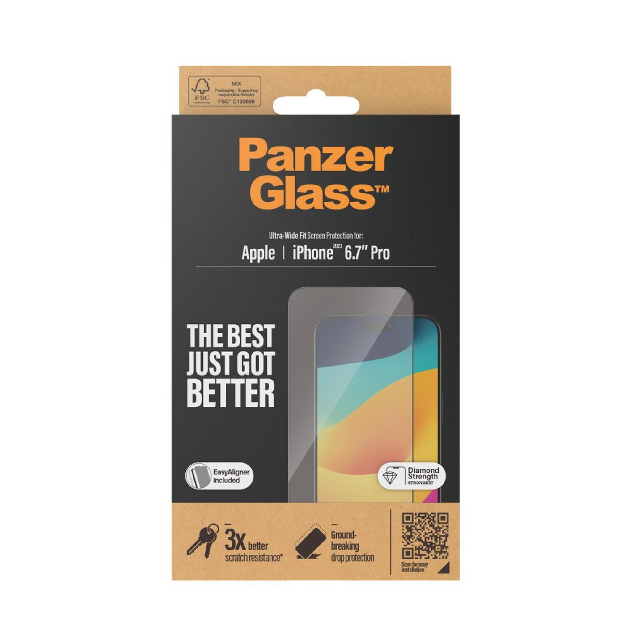 PanzerGlass Screen Protector Ultra Wide Fit for iPhone 15 Pro Max, 2812 - Clear