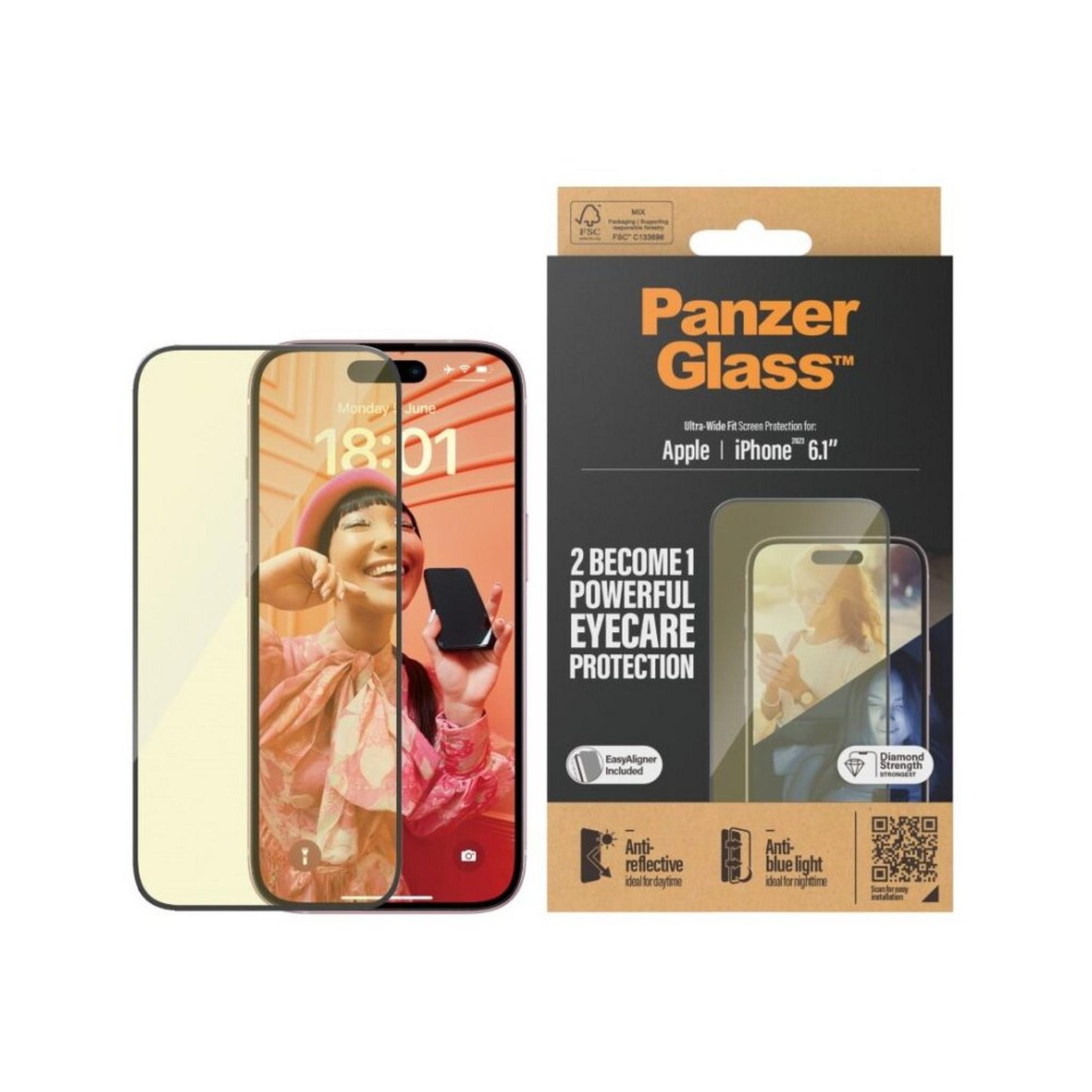 PanzerGlass Anti-Reflect, Anti-Blue light Ultra Wide Fit Screen Protector for iPhone 15, 2813