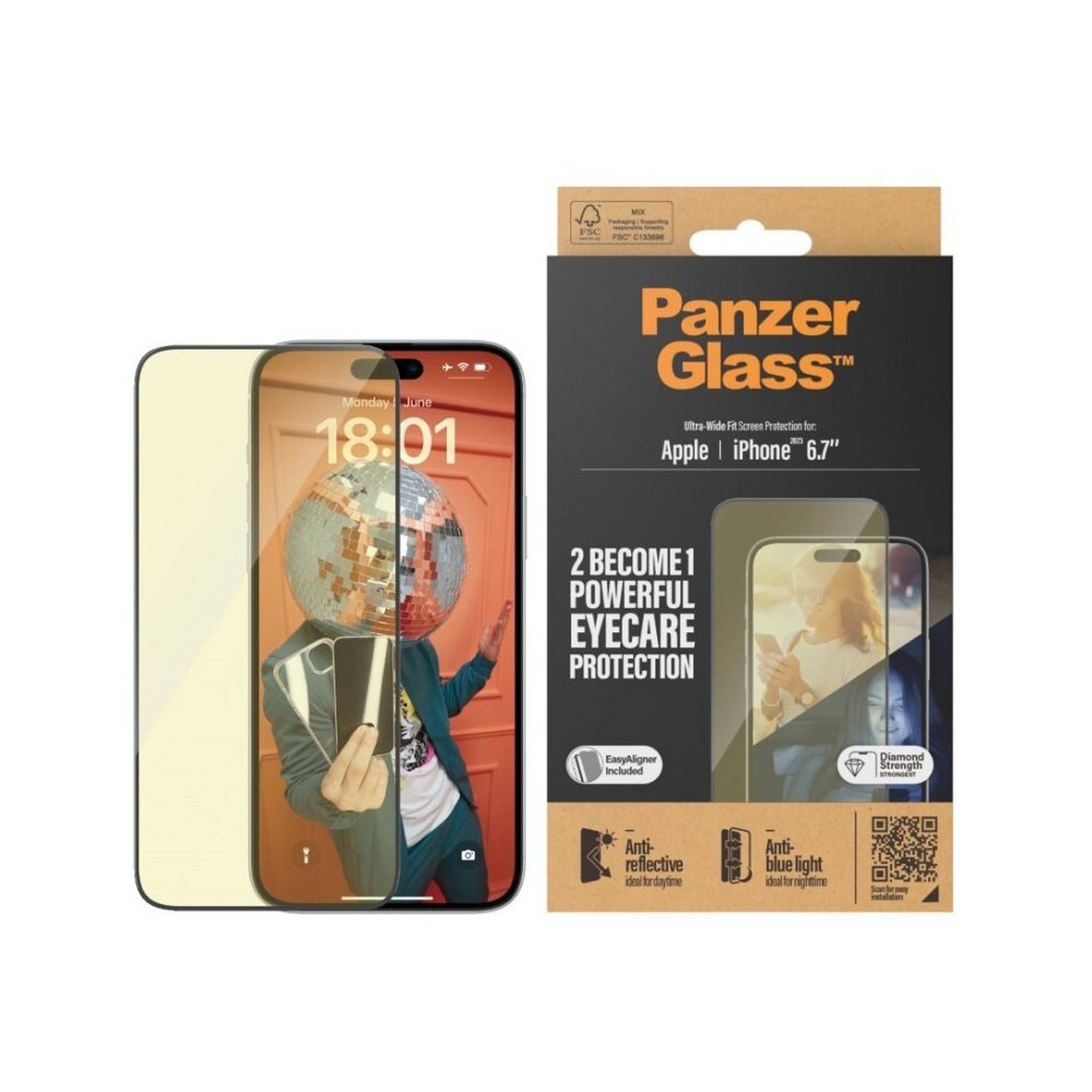 PanzerGlass Anti-Reflect, Anti-Blue light Ultra Wide Fit Screen Protector for iPhone 15 Plus, 2815