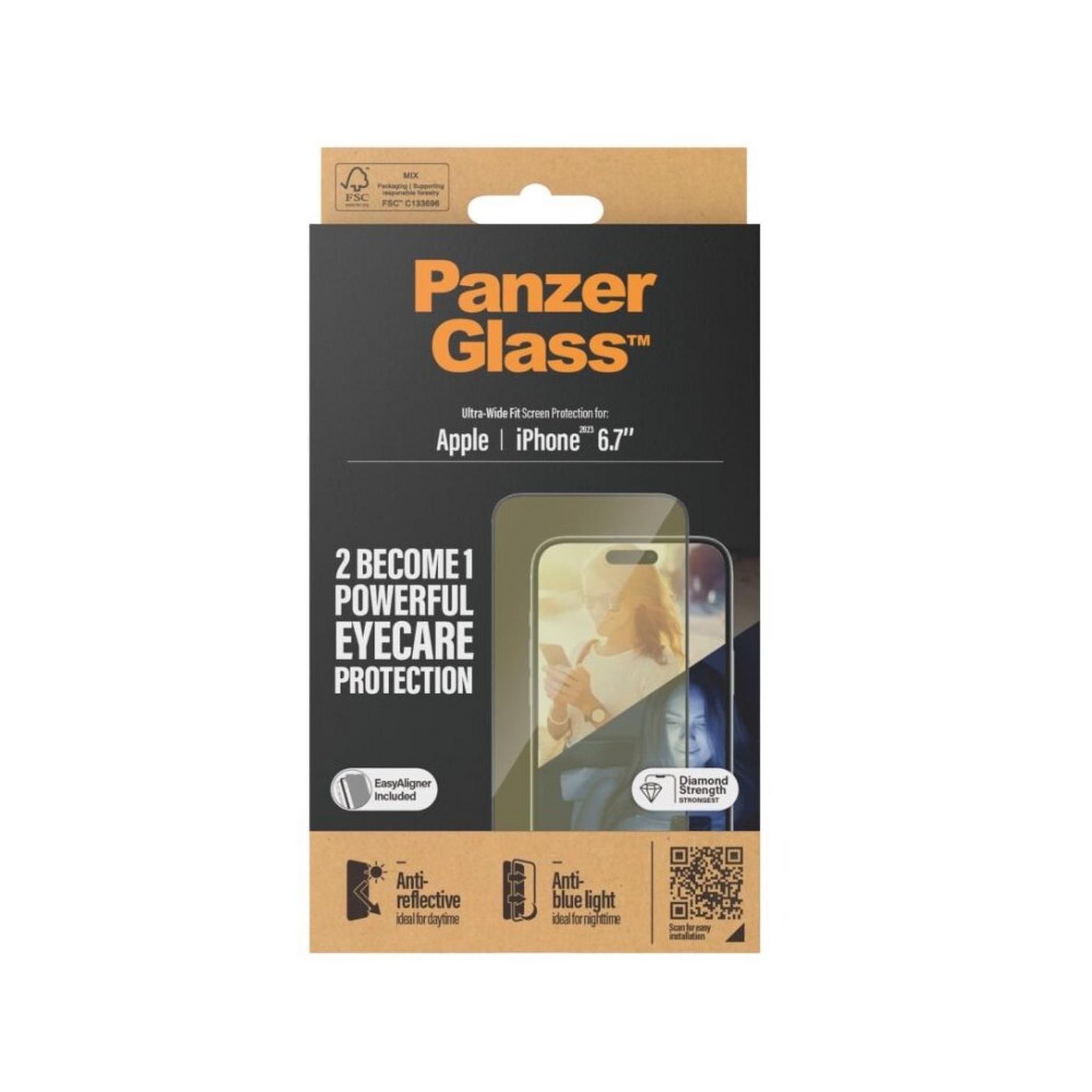 PanzerGlass Anti-Reflect, Anti-Blue light Ultra Wide Fit Screen Protector for iPhone 15 Plus, 2815